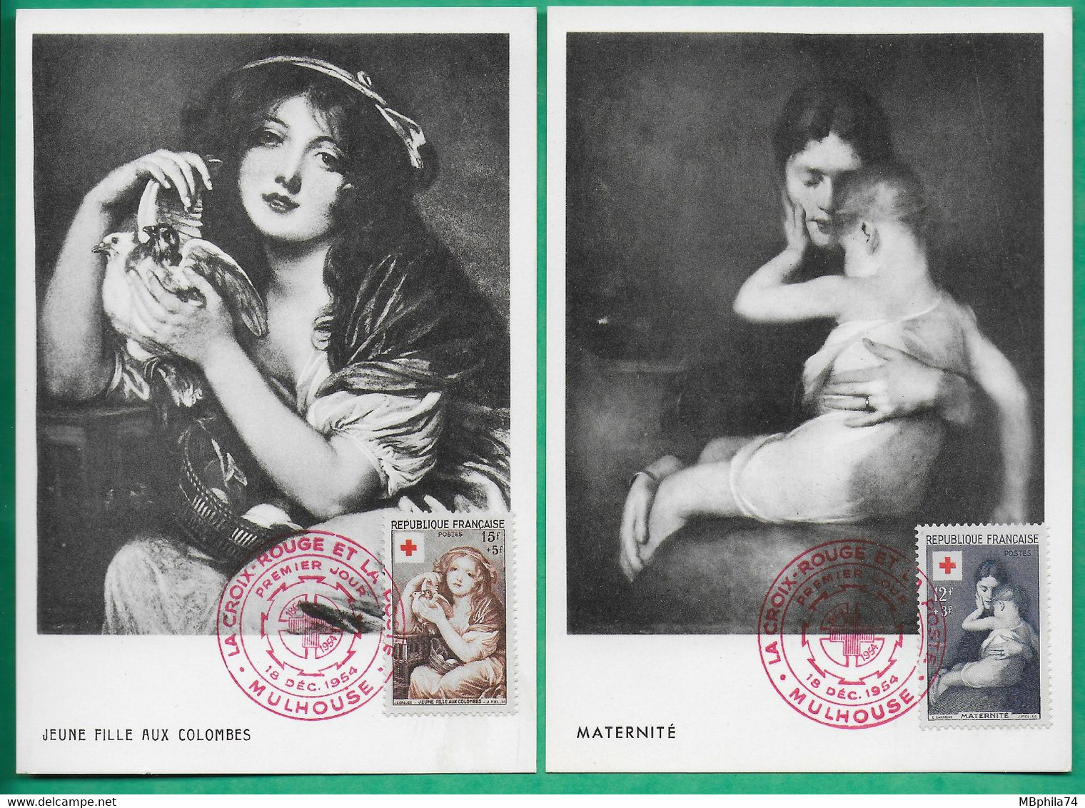 YT N°1006 + N°1007 LOT CARTE MAXIMUM FEMMES CROIX ROUGE PREMIER JOUR 18 DECEMBRE 1954 LETTRE COVER FRANCE - Rotes Kreuz