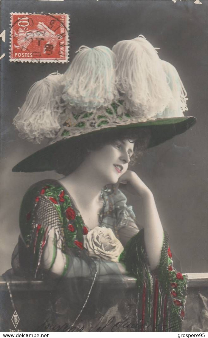 FEMME CHAPEAU CARTE PHOTO P F R N°34 1909 - Mode