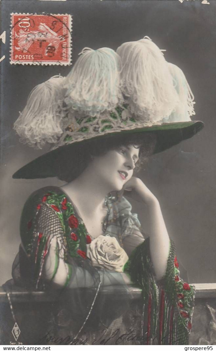 FEMME CHAPEAU CARTE PHOTO P F R N°34 1909 - Moda