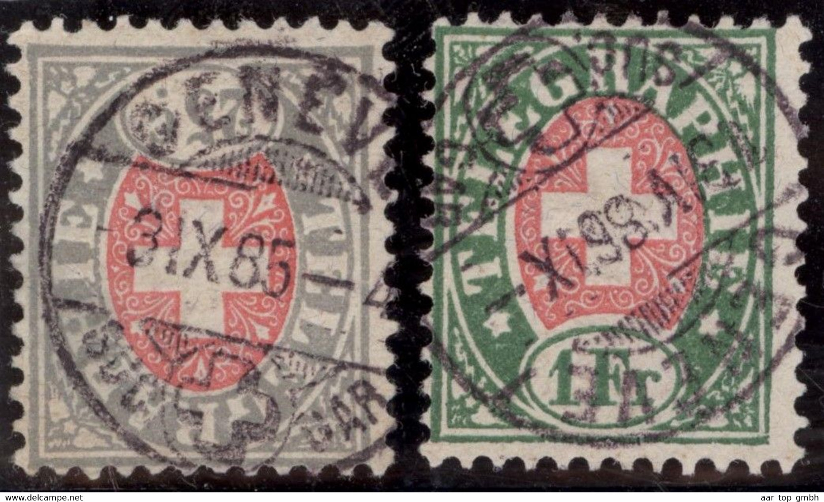 Heimat GE GENÈVE Gar 1885 Post-Stempel Auf 25 Ct. + 1Fr.Telegraphen-Marke Zu#15,17 - Telegraafzegels