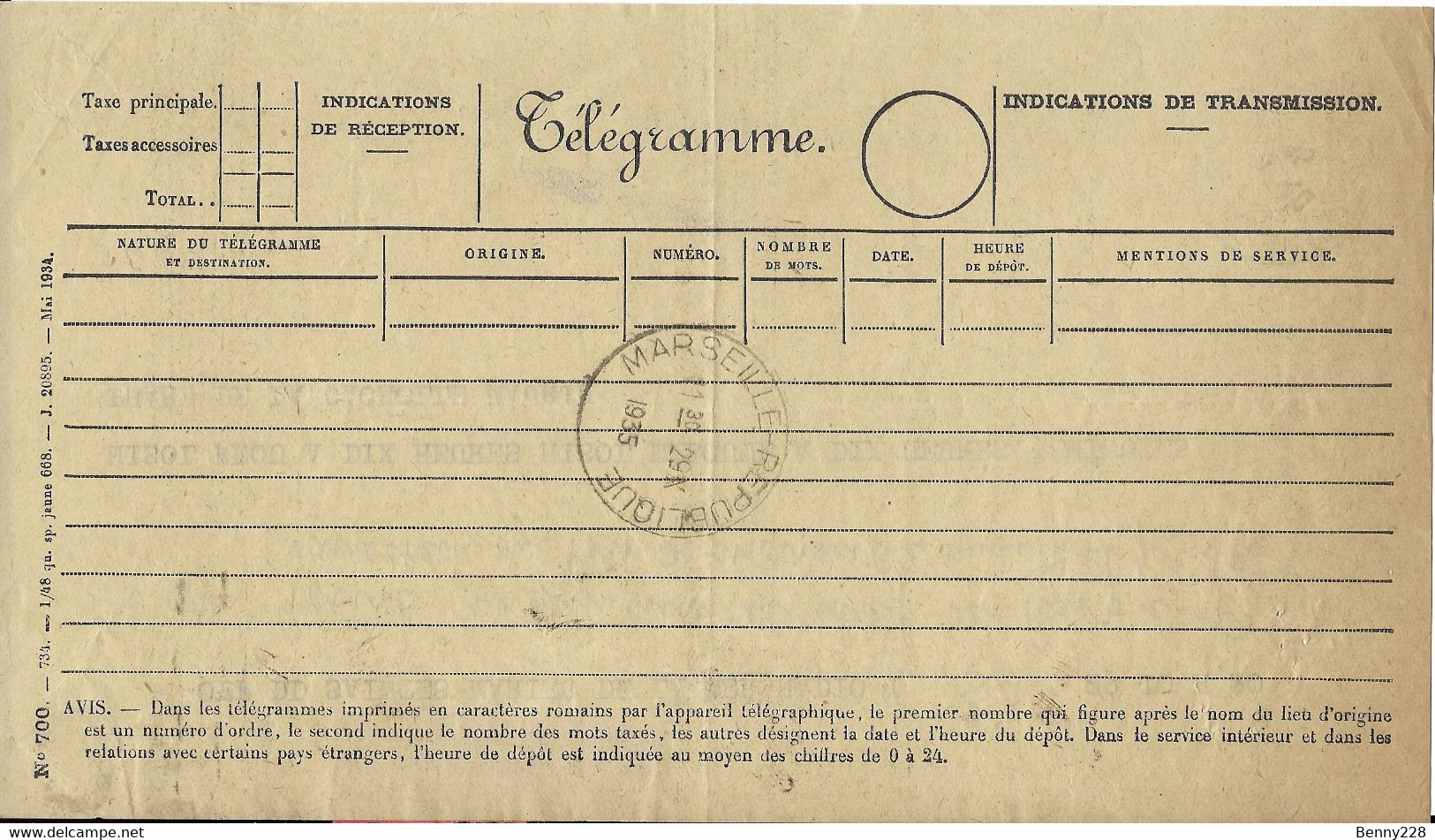 RARE - TELEGRAMME URGENT - 1936 - Sin Clasificación