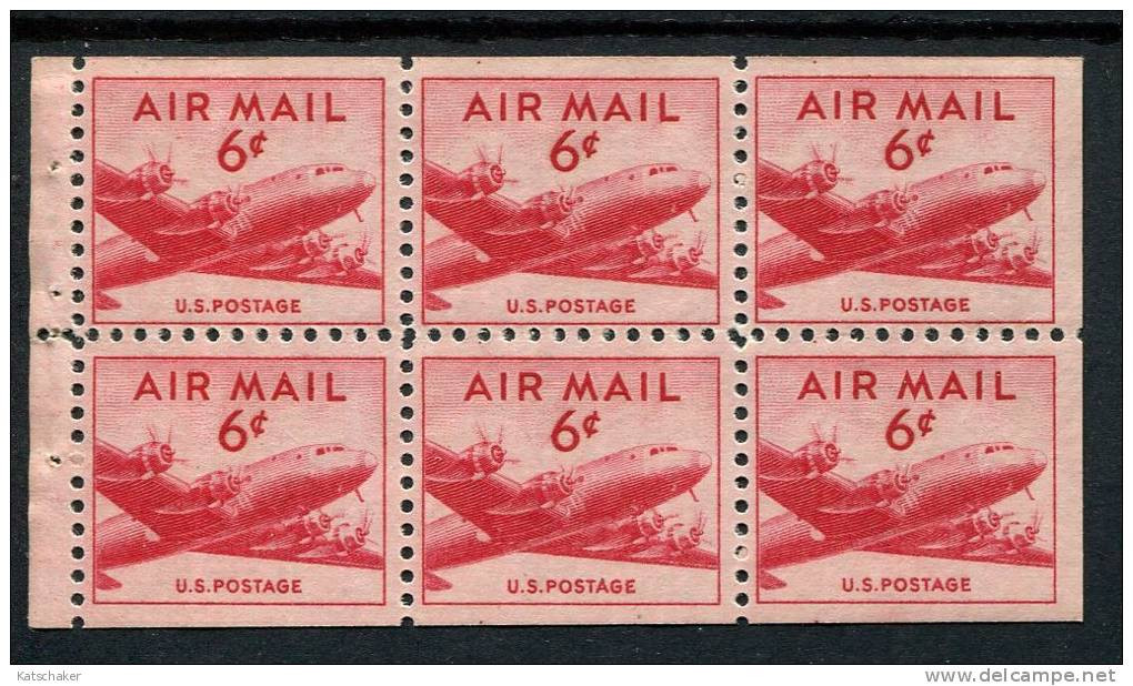 203520885 1949 (XX) POSTFRIS MINT NEVER HINGED  SCOTT C39a Booklet Pane Of 6 -  DC-4 SKYMASTER - AIRPLANE - 2b. 1941-1960 Unused