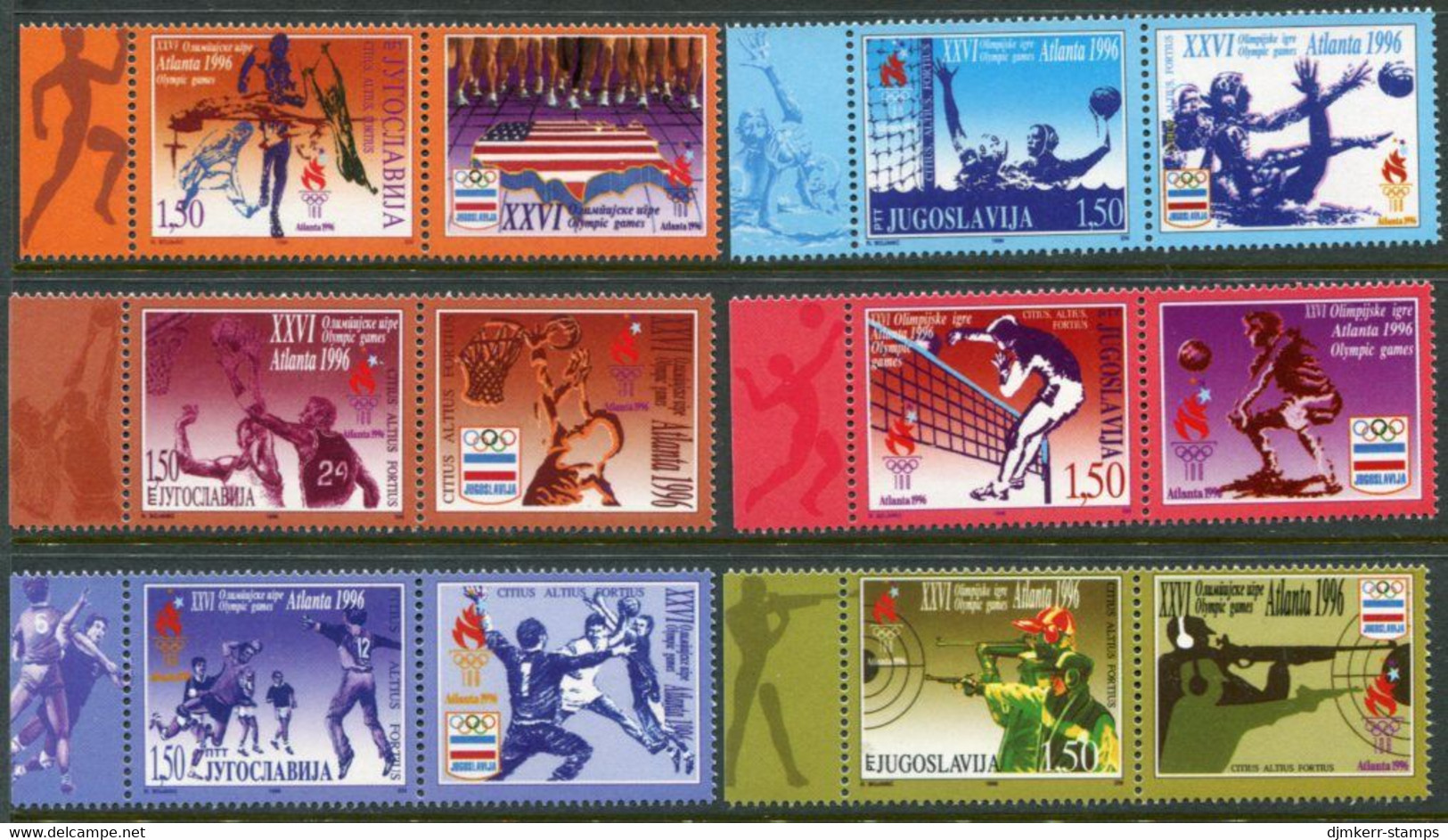 YUGOSLAVIA 1996 Olympic Games, Atlanta With Labels MNH / **.  Michel 2769-74 - Unused Stamps