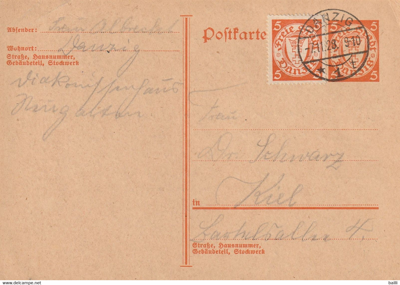 Danzig Entier Postal 1928 - Entiers Postaux