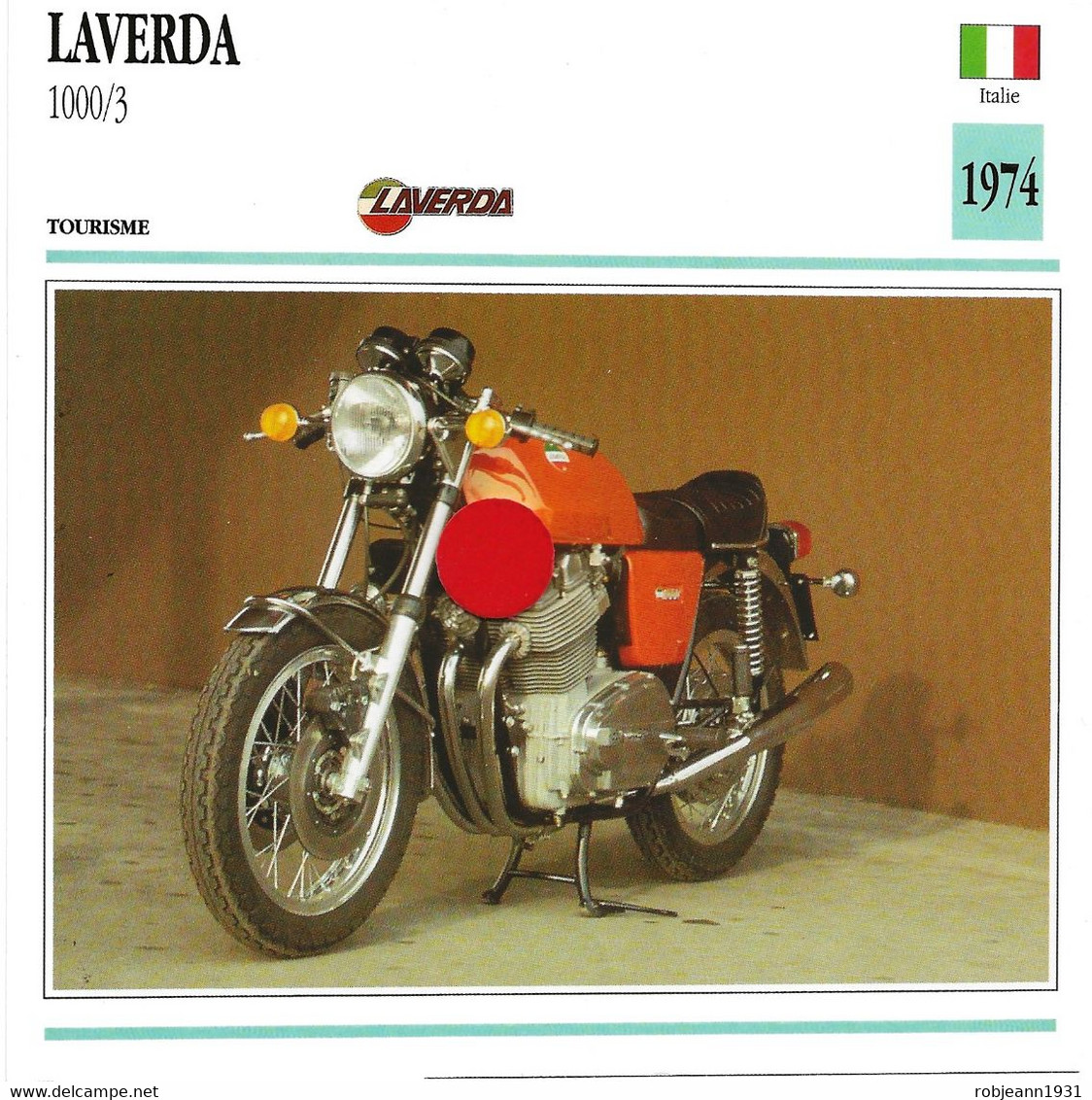 Transports - Sports Moto - Carte Fiche Technique Moto - Laverda 1000 / 3 ( Tourisme )(Italie 1974) - Sport Moto