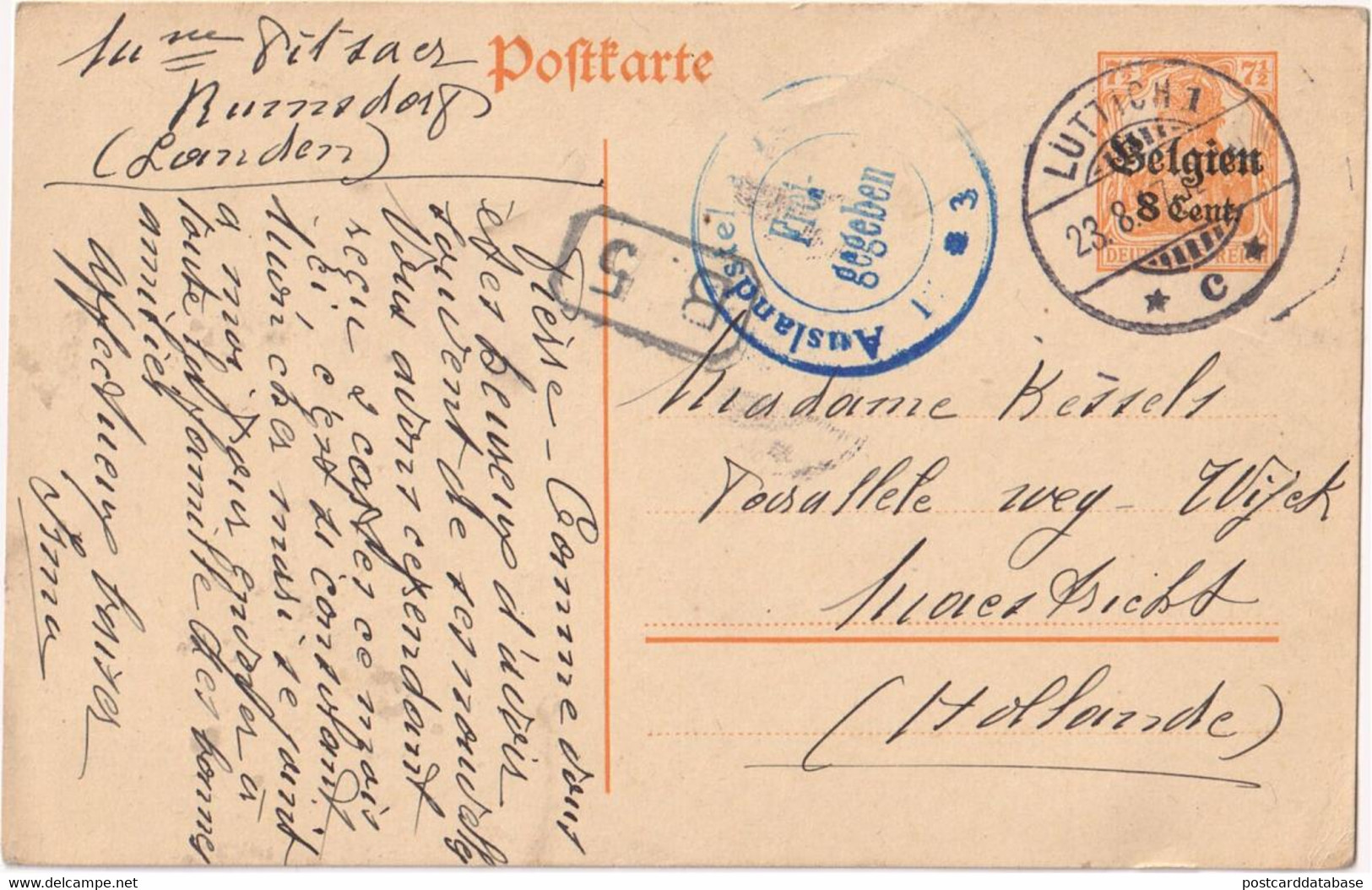 Stamped Stationery Belgium German Occupation 1917 - Sent From Luttich Liege To Maastricht - German Occupation