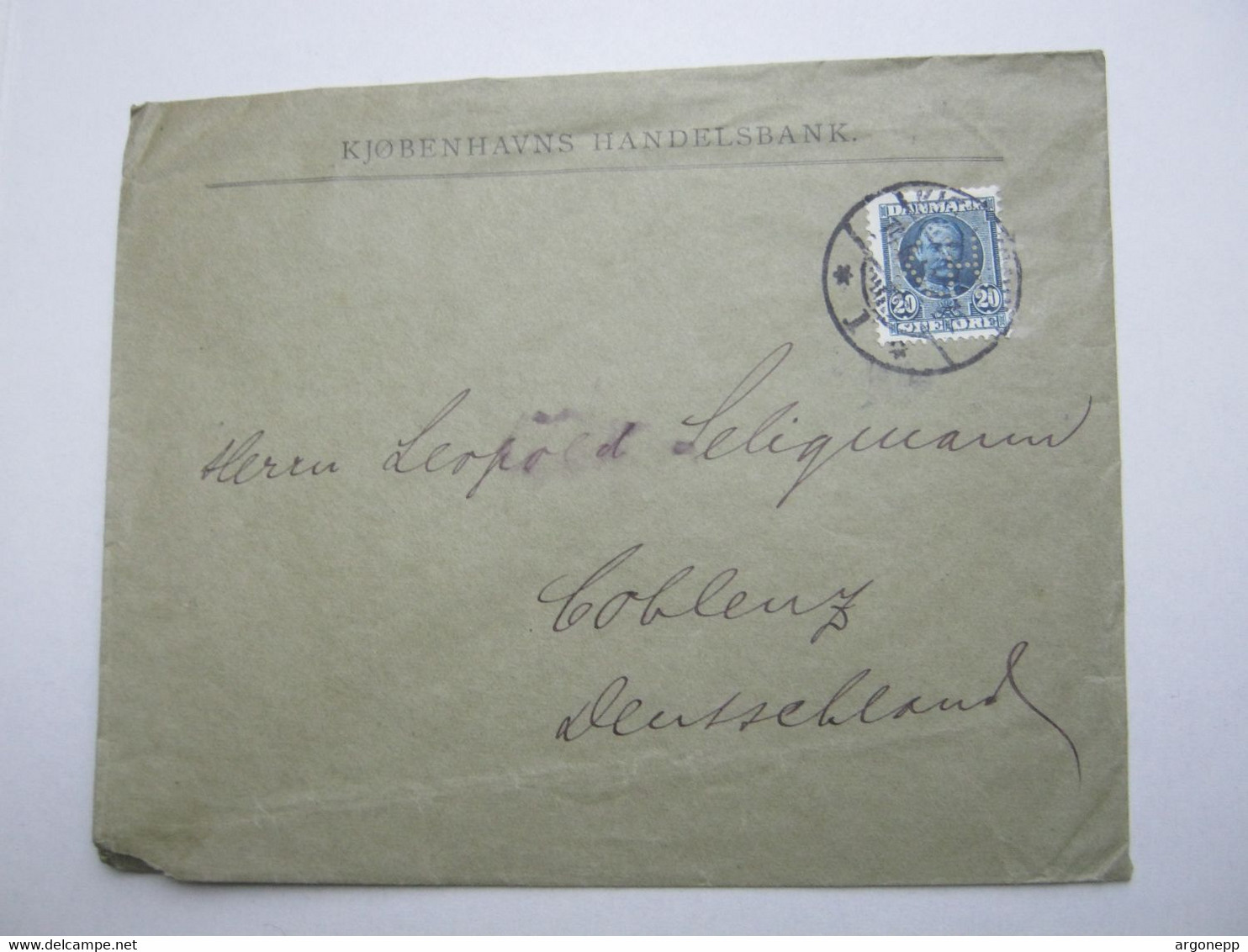 1912 , Brief Aus KOPENHAGEN   Mit Firmenlochung    , Perfin - Lettres & Documents