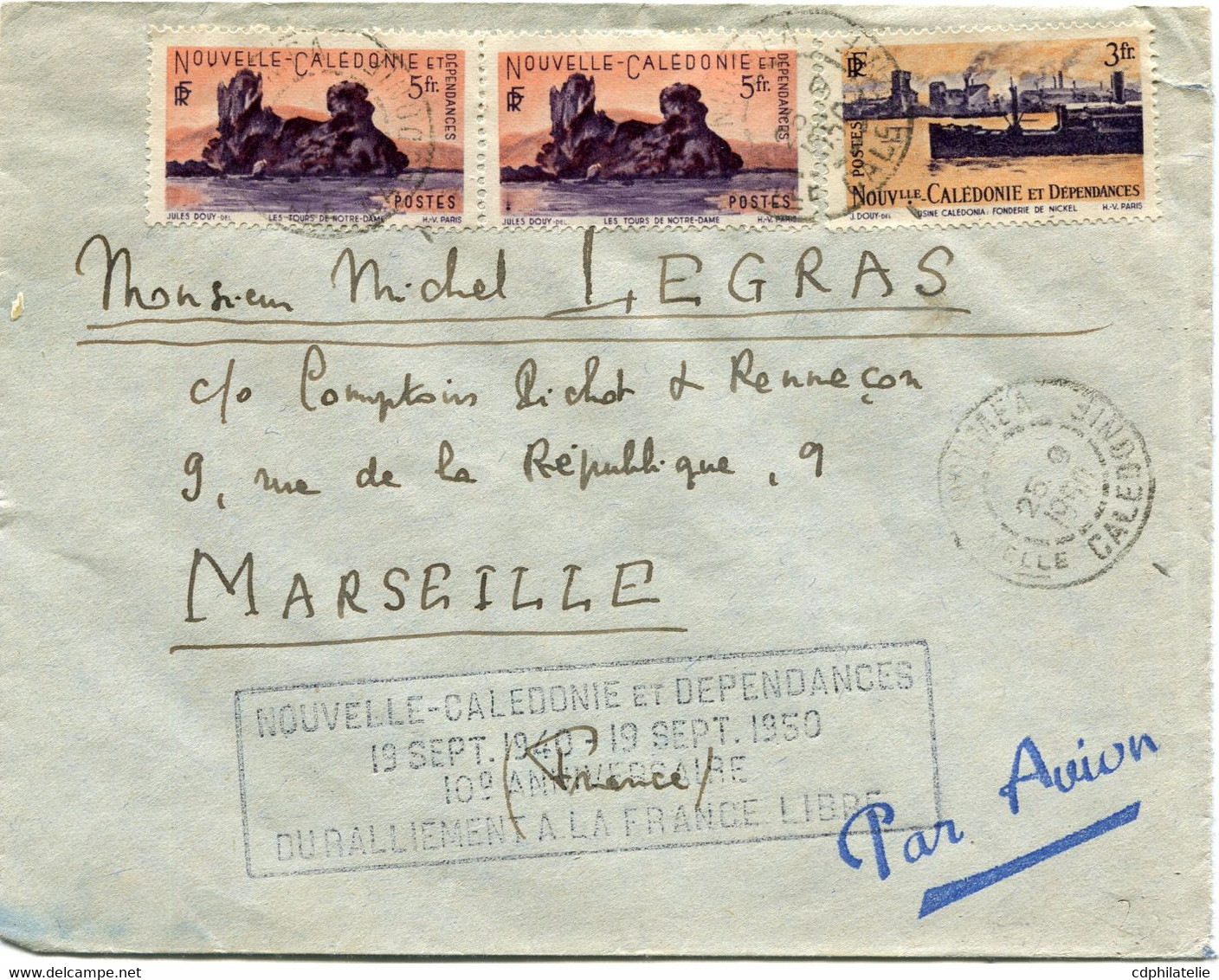 NOUVELLE-CALEDONIE LETTRE PAR AVION AVEC CACHET " NOUVELLE-CALEDONIE ET DEPENDANCES....DU RALLIEMENT A LA FRANCE LIBRE " - Cartas & Documentos