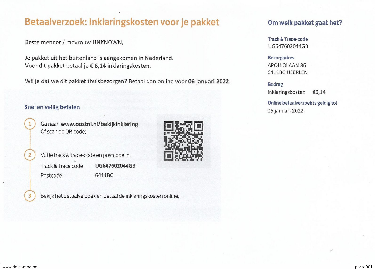 Netherlands 2022 Den Haag Brexit Customs Declaration Imports PostNL Card & Cover - Briefe U. Dokumente