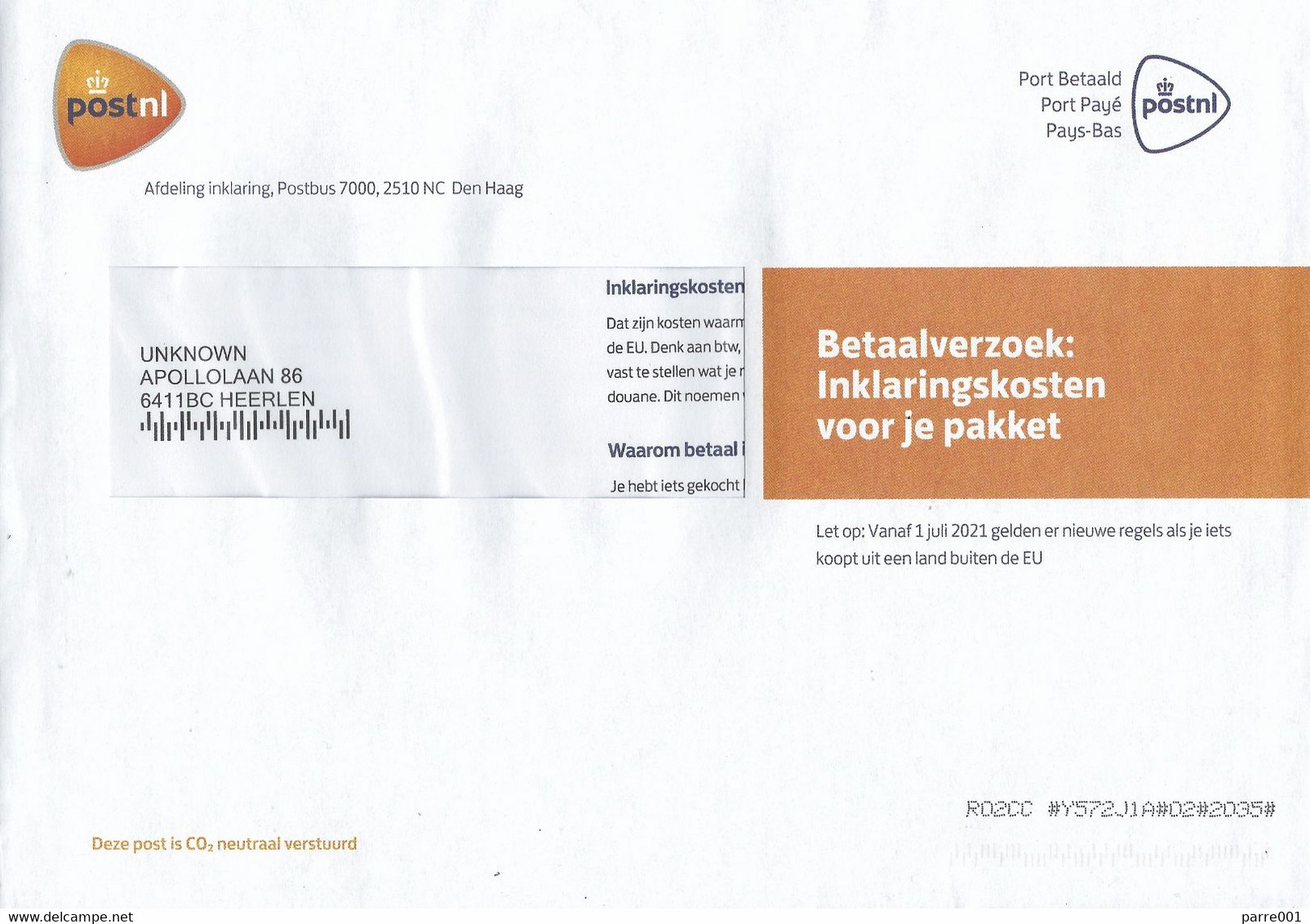 Netherlands 2022 Den Haag Brexit Customs Declaration Imports PostNL Card & Cover - Briefe U. Dokumente