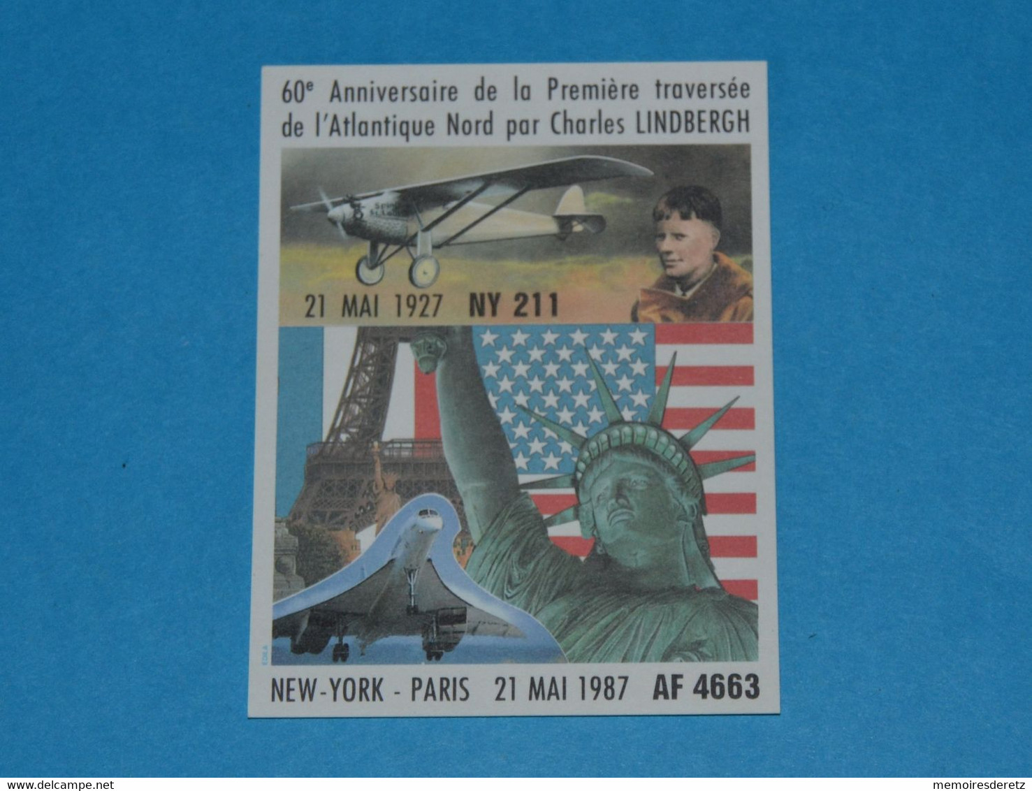 Avion CONCORDE - Autocollant Sticker -NEW-YORK PARIS 21 Mai 1987 60ème Anniversaire LINDBERGH Tour Eiffel Statue Liberté - Autocollants