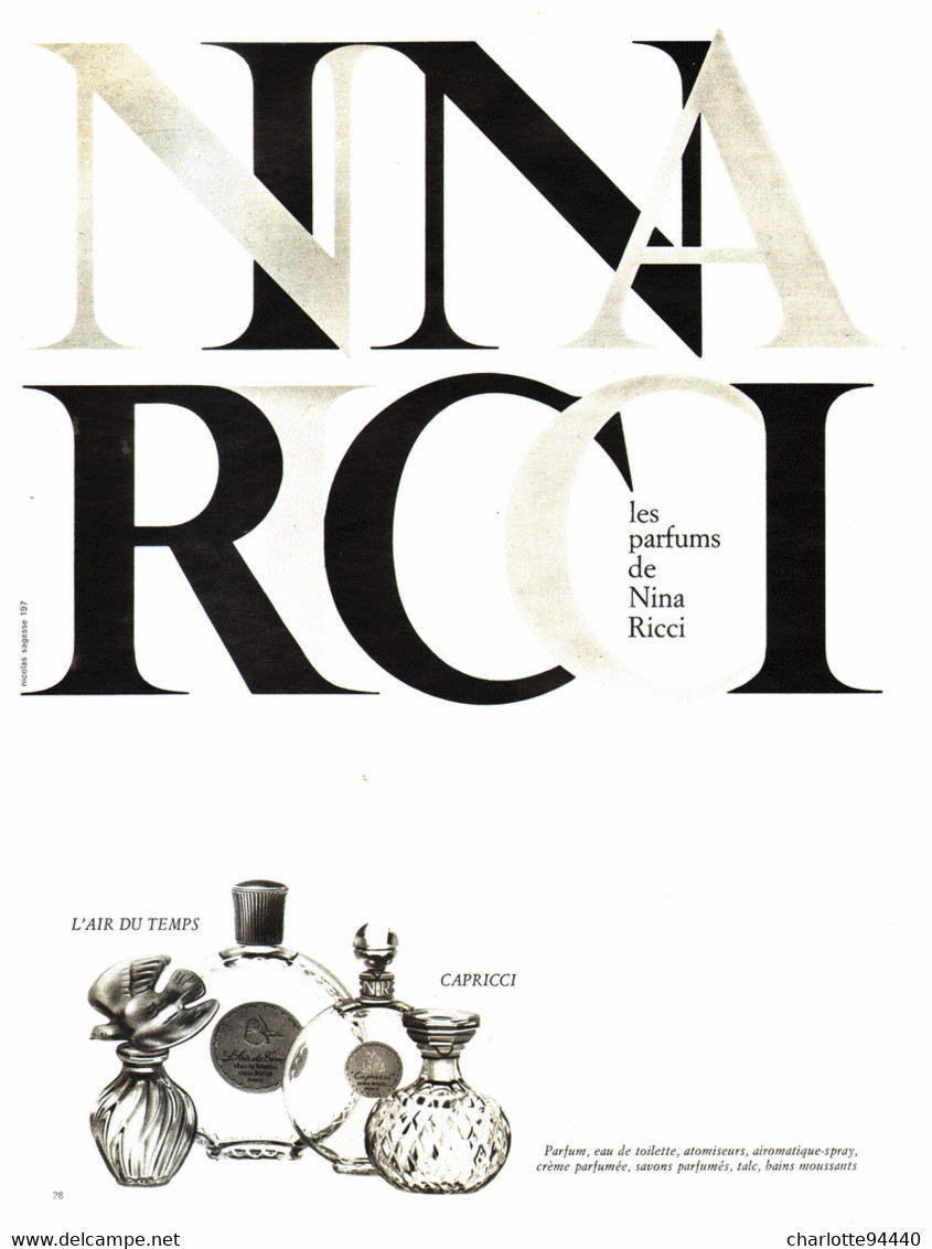 PUB PARFUM  De " NINA RICCI "  1964  ( 22 ) - Non Classés