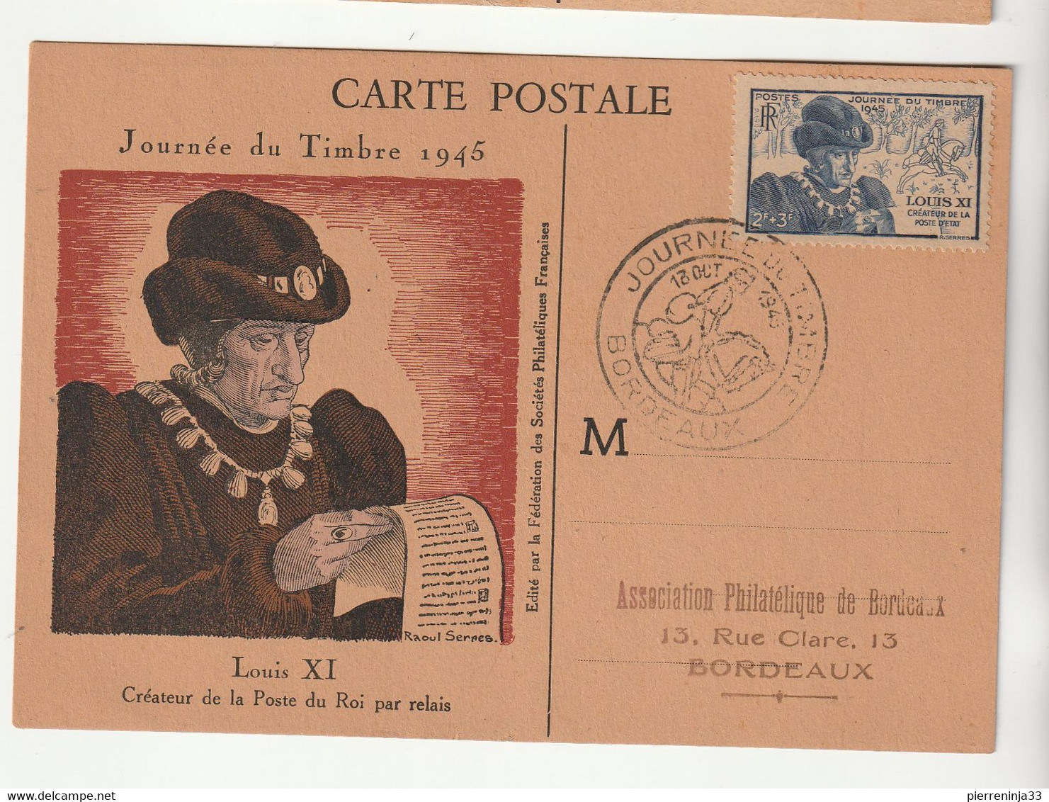 Carte Illustrée Journée Du Timbre 1945, Bordeaux, Louis XI - Brieven En Documenten