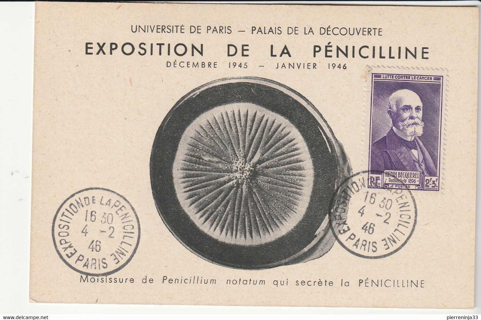 Carte Exposition De La Pénicilline, Paris, 1946 - Brieven En Documenten