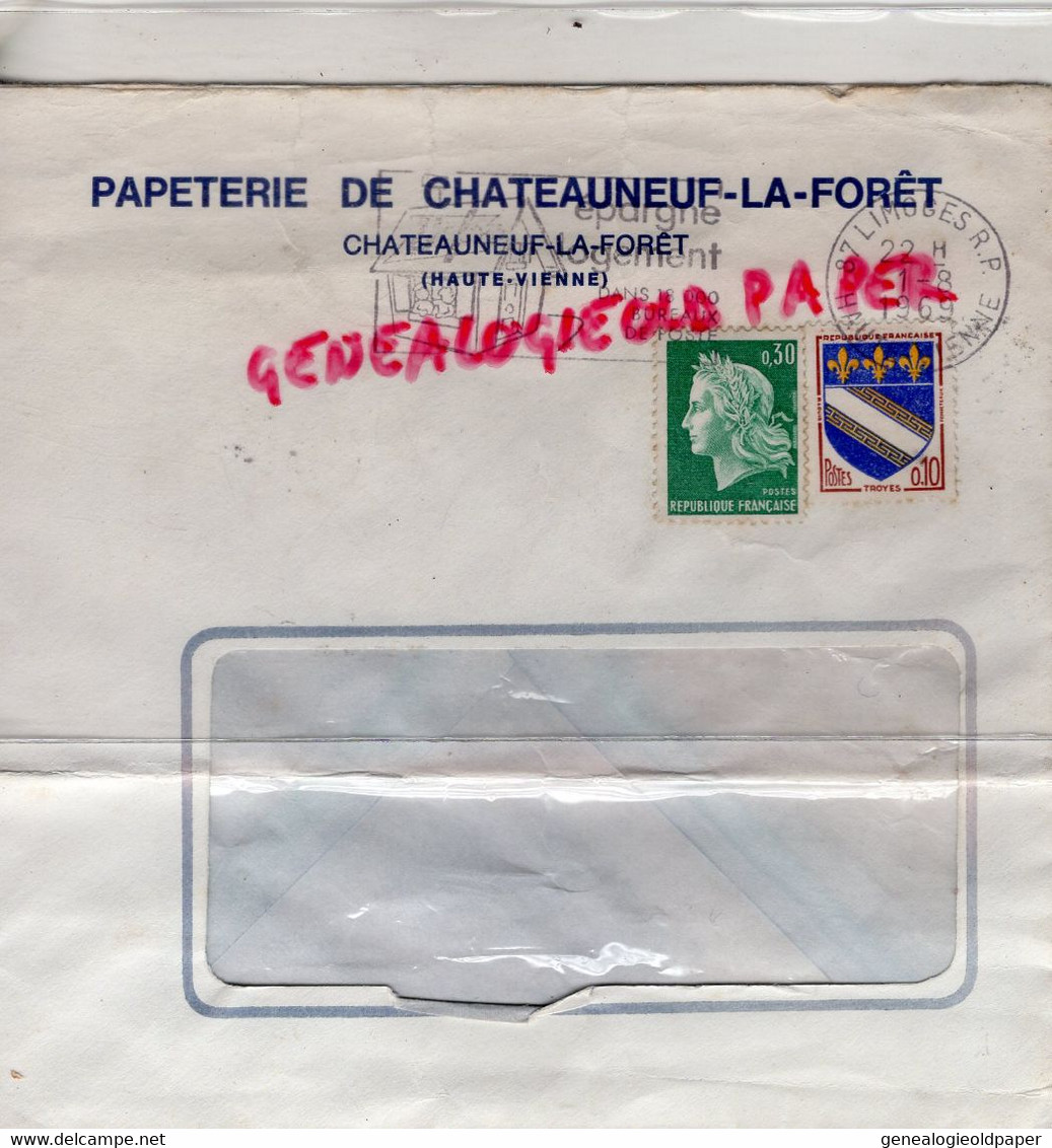 87- CHATEAUNEUF LA FORET - GRANDE ENVELOPPE PAPETERIE DE CHATEAUNEUF -1969 - Druck & Papierwaren