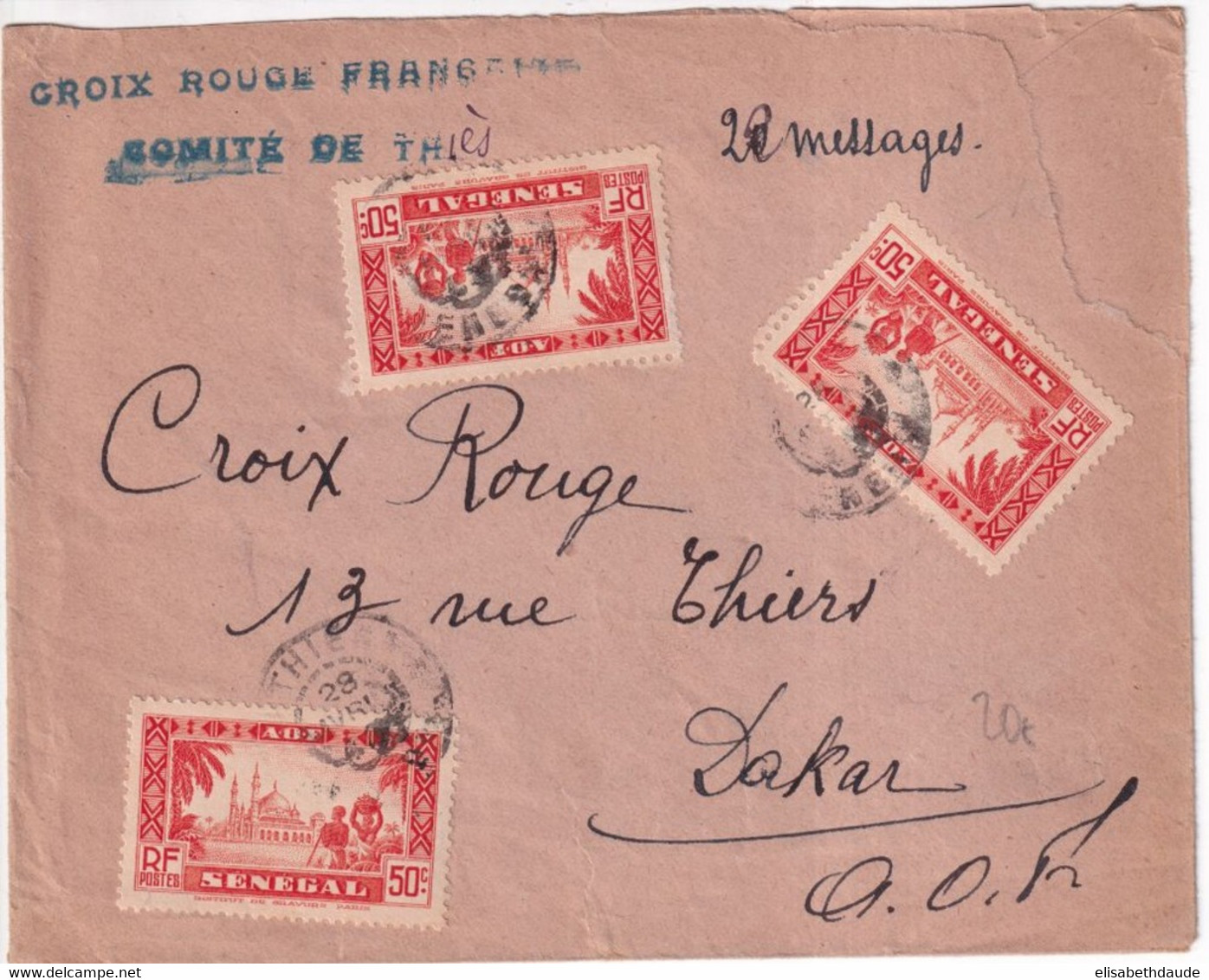 CROIX-ROUGE De THIES - SENEGAL - ENVELOPPE => DAKAR - RED CROSS - Lettres & Documents