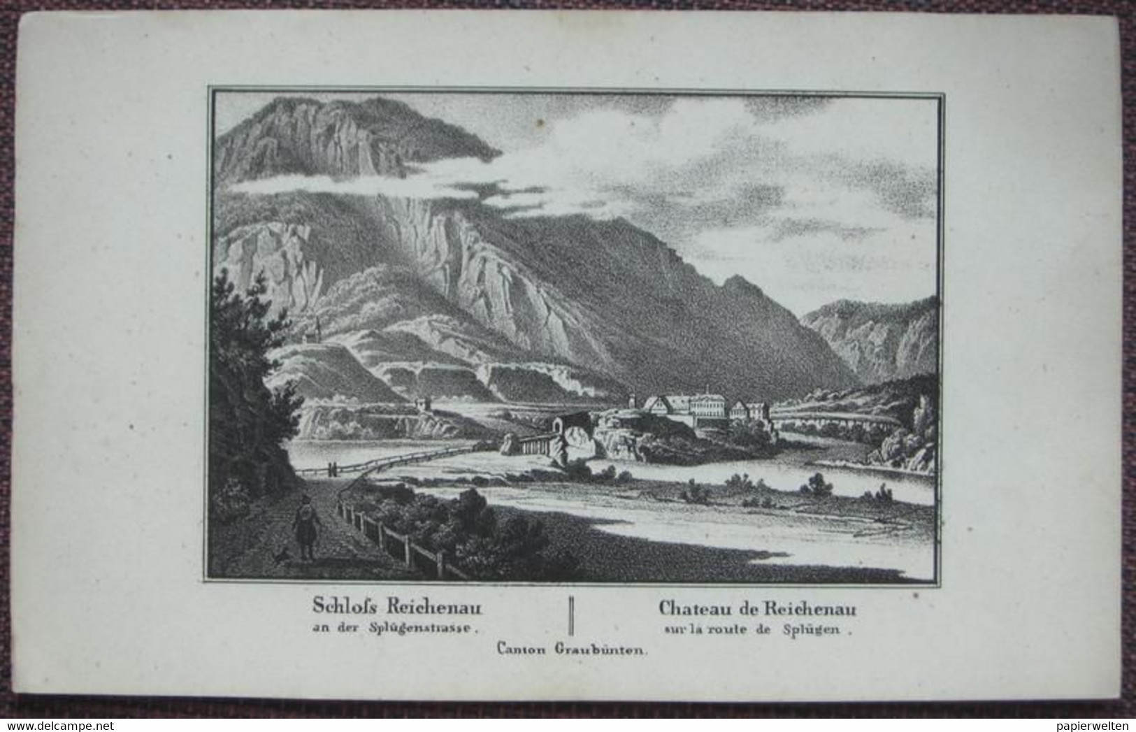 Tamins (GR) - Schloss Reichenau An Der Splügenstrasse / Keine Ansichtskarte (aus Almanach?) CPA-Format Um 1840? - Splügen