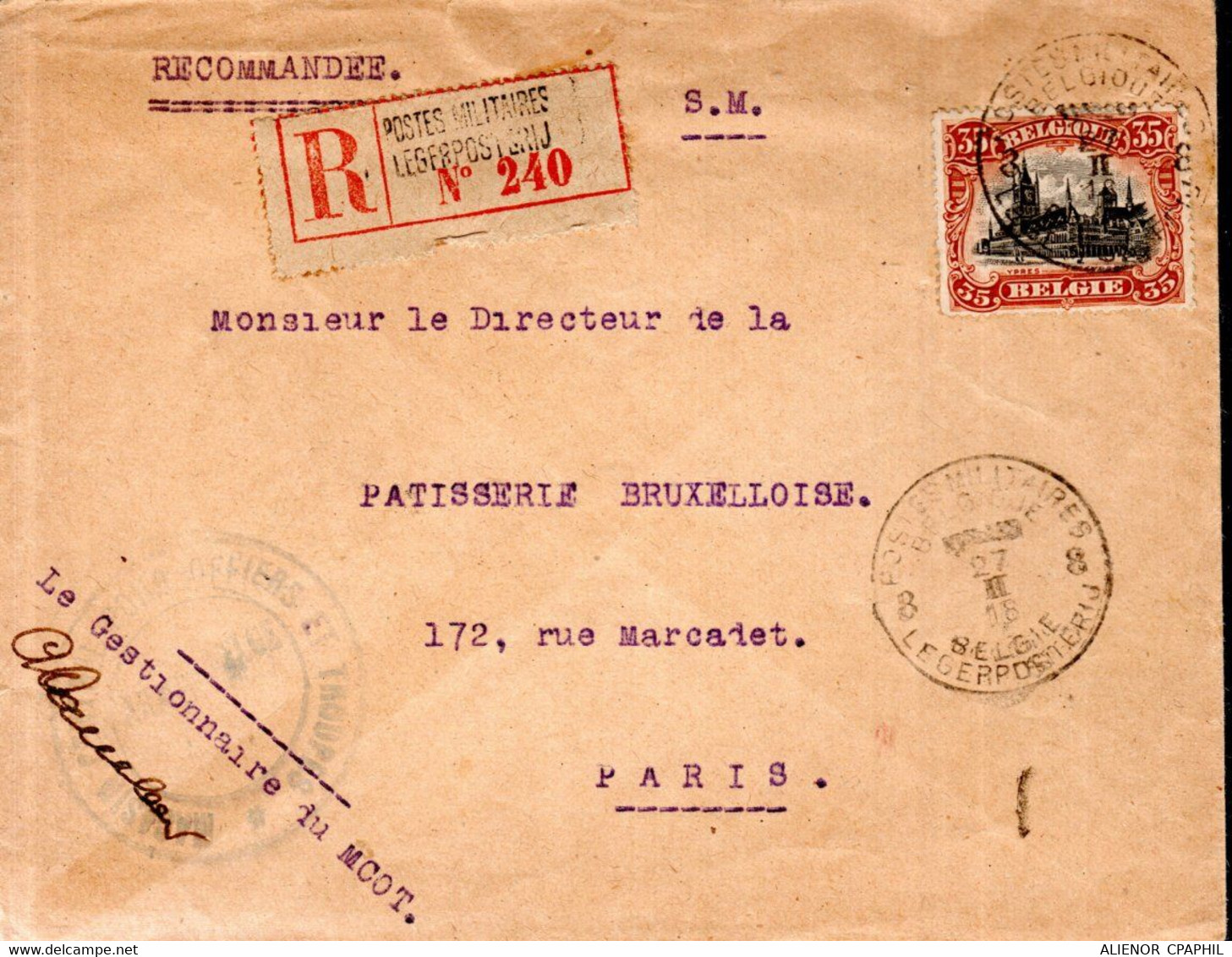 LETTRE RECOMMANDEE 1918 - POSTE MILITAIRE - AVEC SIGNATURE DU GESTIONNAIRE DU MCOT - - Covers & Documents