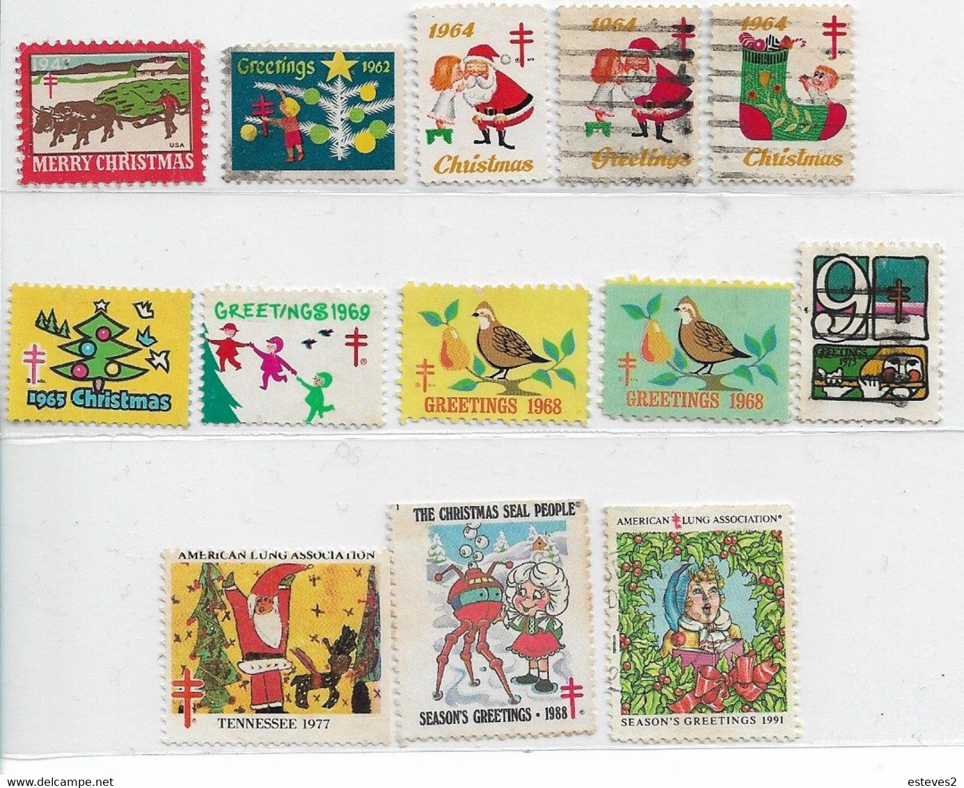 USA  Cinderellas , Christmas , Greatings , Lungs , Tuberculosis ,1947 , 1962 , 1964 , 1965 , 1968 , 1969 , 1977 , 1988 , - Cinderellas