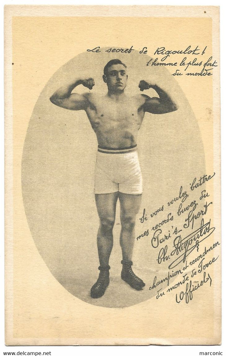 Carte Publicitaire Apéritif PARI'S SPORT - Secret De RIGOULOT Champion Du Monde De Force - Weightlifting