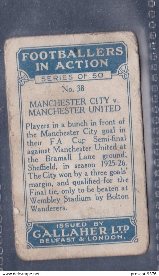 Footballers In Action 1927 - Man City V Man Utd FA Cup Semi 1925/6  - Gallaher Original Cigarette Card. - Gallaher