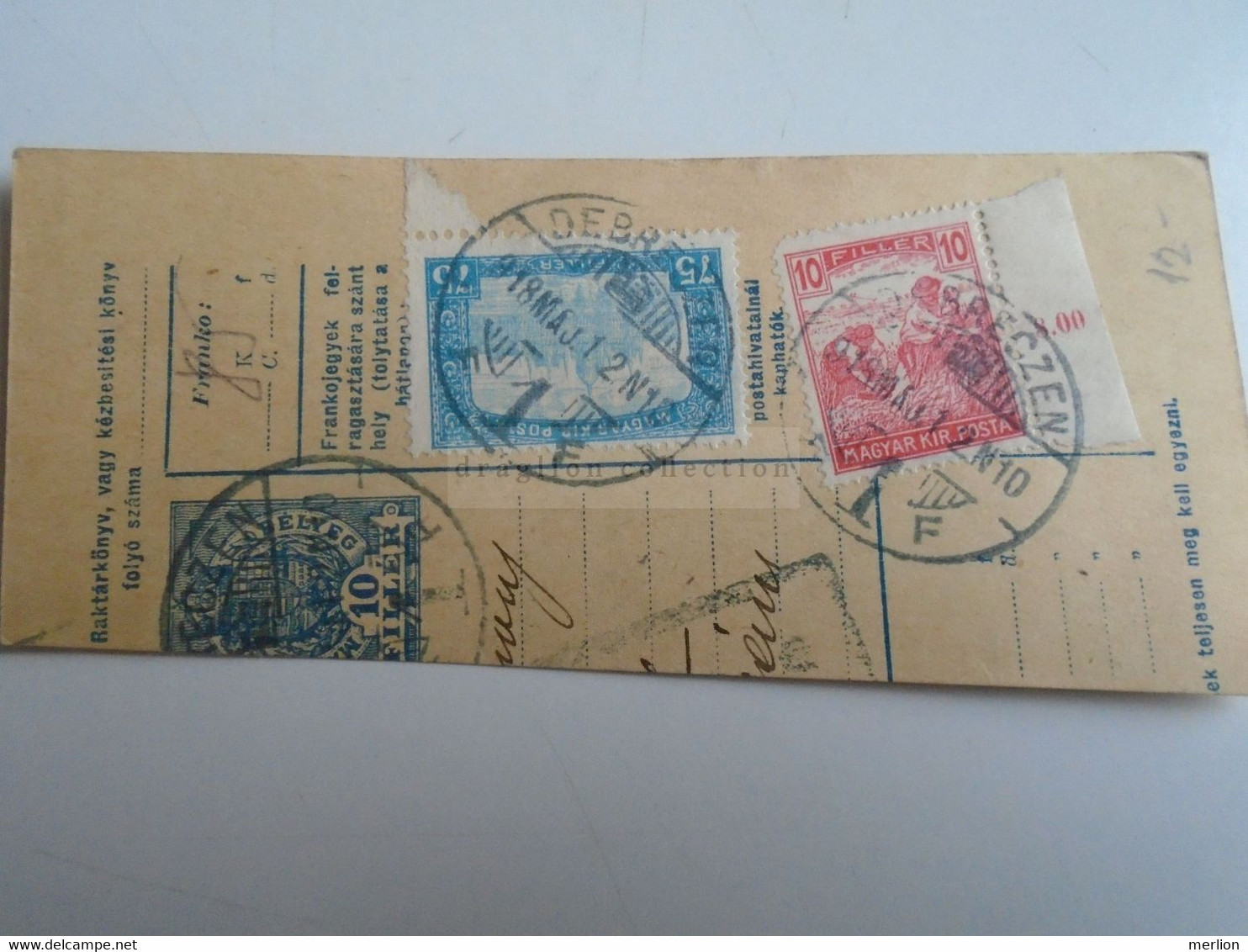 D187414    Parcel Card  (cut) Hungary 1918    Debreczen - Pozsony - Parcel Post