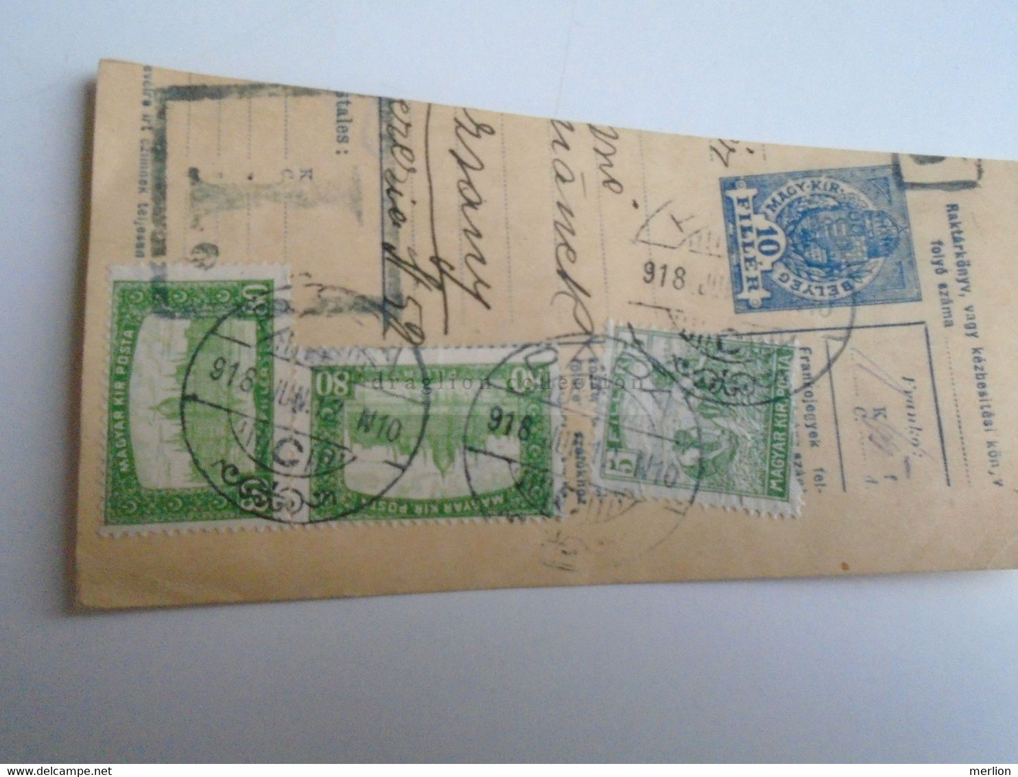 D187415   Parcel Card  (cut) Hungary 1918  PÁPA 1918 - Pacchi Postali