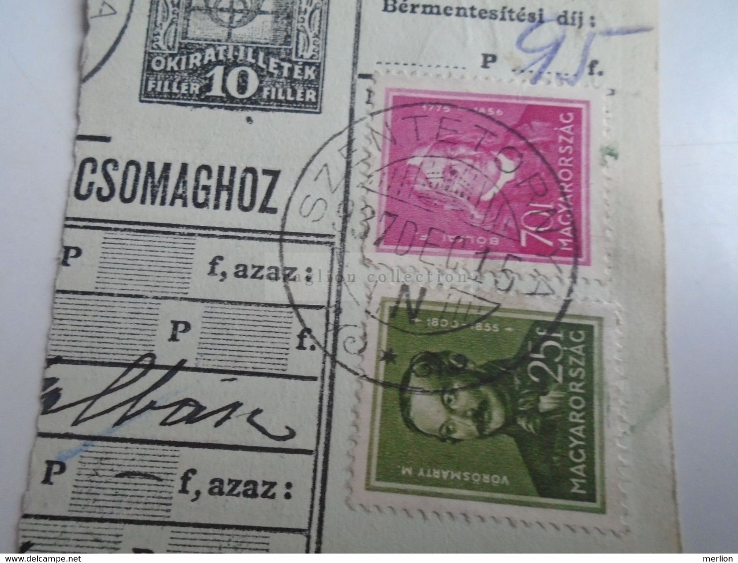 D187419     Parcel Card  (cut) Hungary 1937 SZENTETORNYA (Orosháza) - Paketmarken