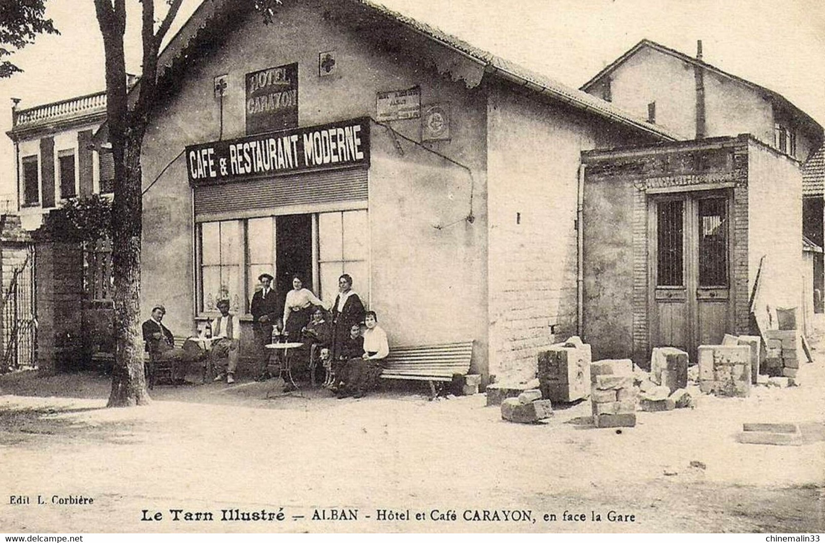 DEPT 81 ALBAN HOTEL ET CAFÉ CARAYON EN FACE DE LA GARE TRÉS  BELLE  ANIMATION 9X14 REIMPRESSION DE CARTES ANCIENNES - Alban