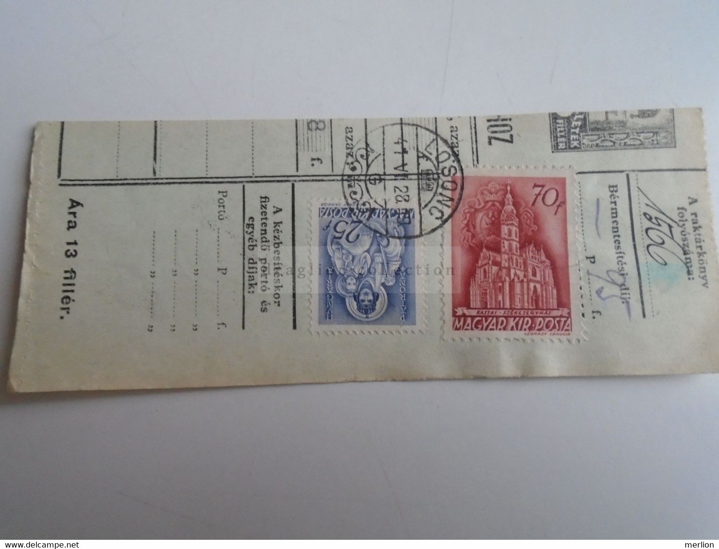D187420  Parcel Card  (cut) Hungary 1941  LOSONC  (Slovakia)   - Kapuvár - Parcel Post