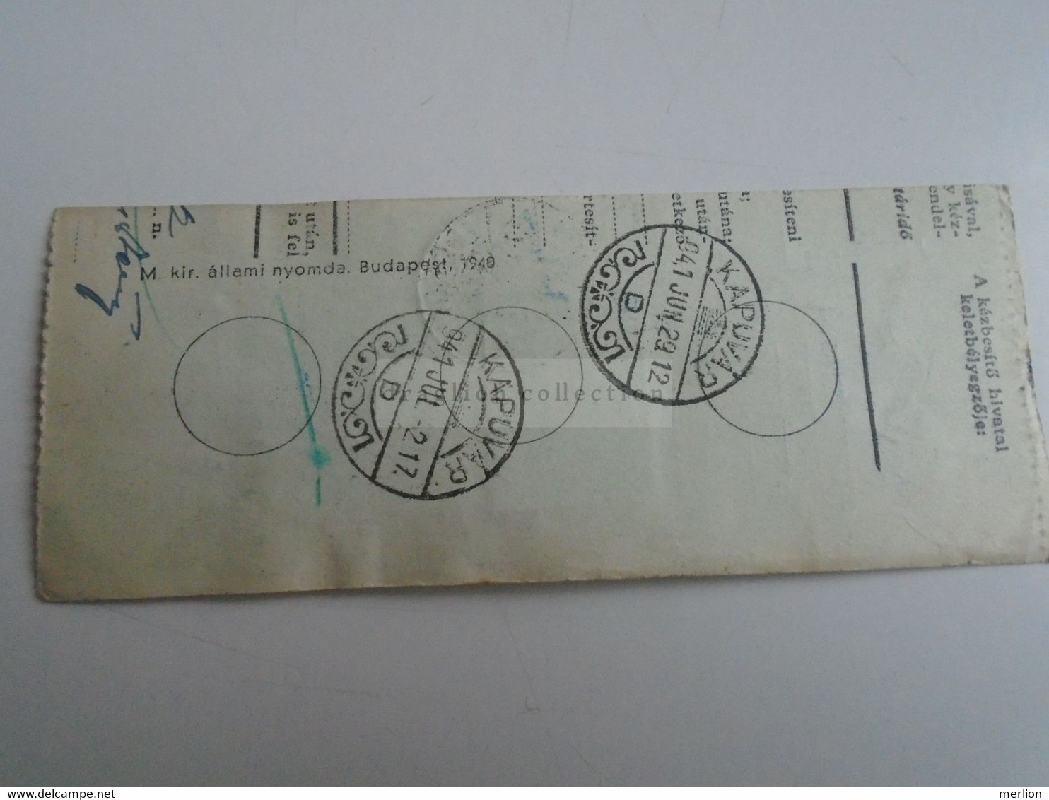 D187420  Parcel Card  (cut) Hungary 1941  LOSONC  (Slovakia)   - Kapuvár - Pacchi Postali