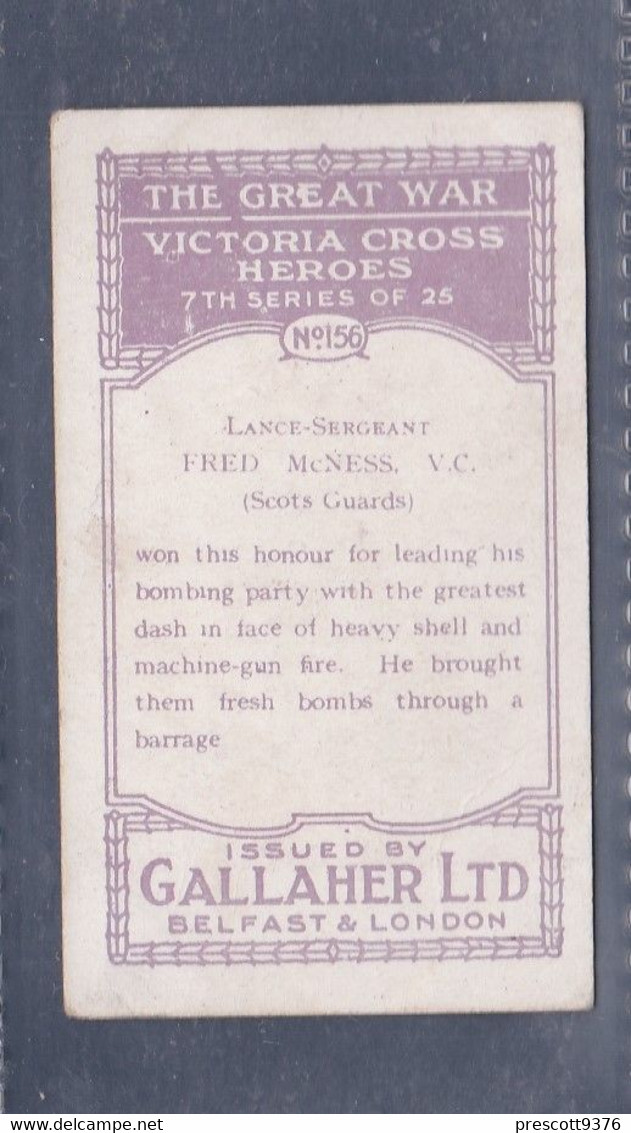 Great War, VC Heroes 1917 -  156 L/Sgt Frank McNess VC - Gallaher Original Cigarette Card. - Gallaher