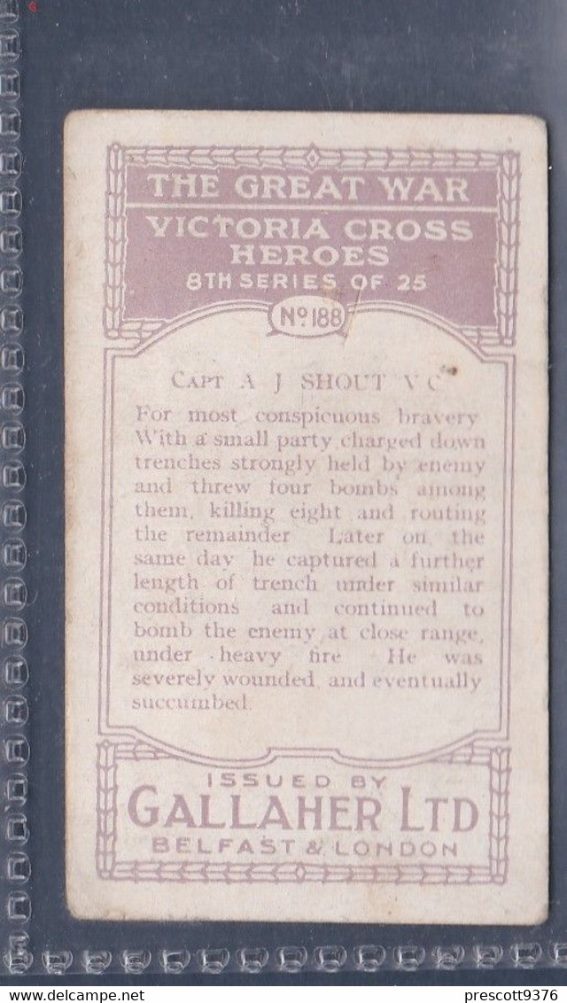 Great War, VC Heroes 1917 -  188  Captain A Short VC - Gallaher Original Cigarette Card. - Gallaher