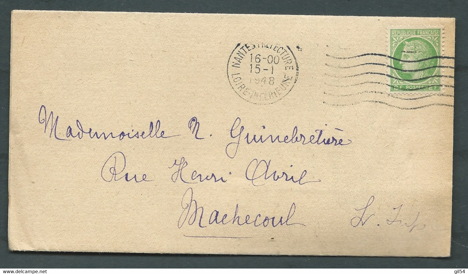 Céres Mazelin/ Lac ( Lettre ) YVT N°680 ,obli Nantes Préfecture 15/01/1948, Tarif Imprimé 1er échelon - Bb16602 - 1945-47 Cérès Van Mazelin