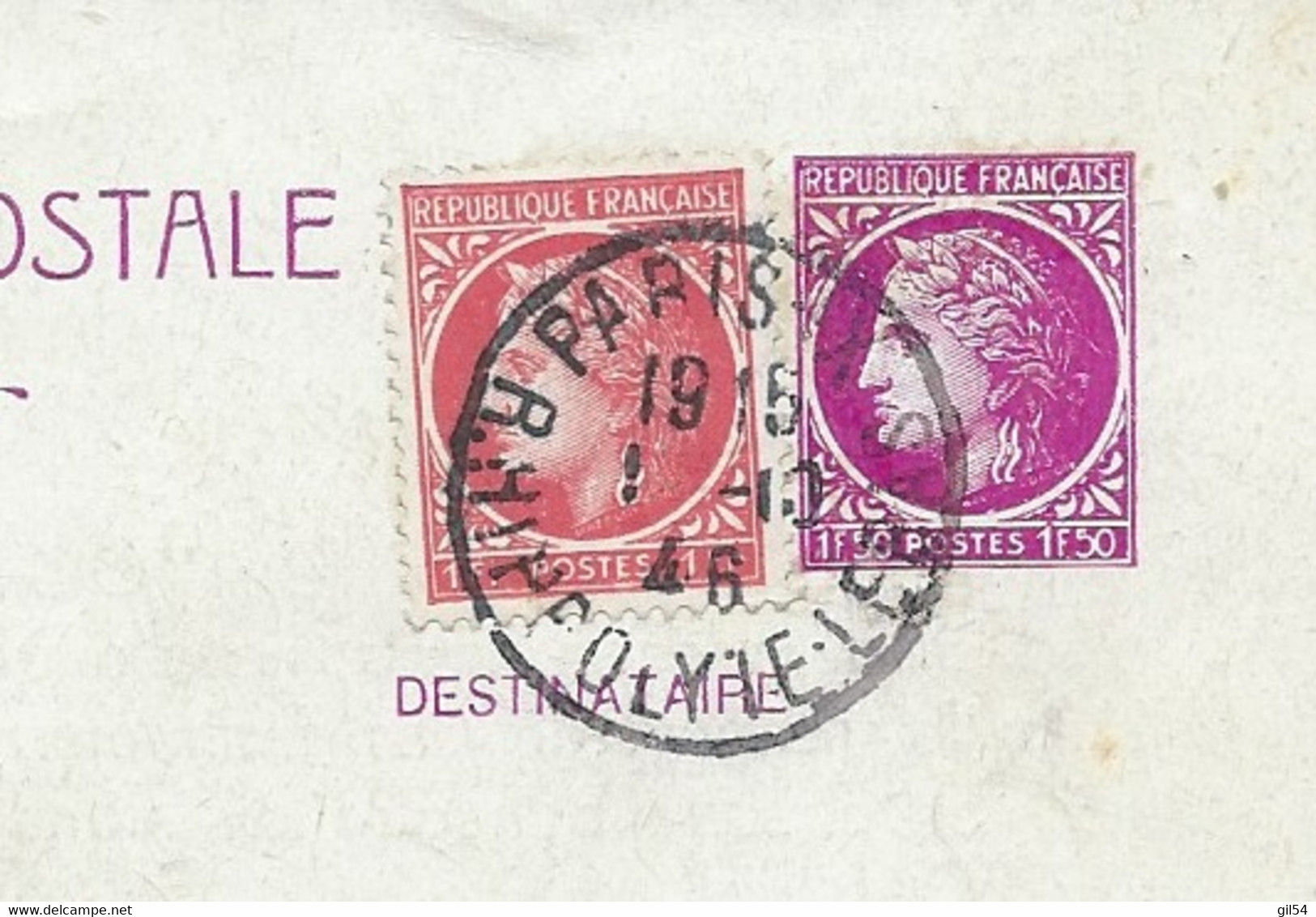 Céres Mazelin/ Entier , YVT  679 CPI + 676 , Obl. Paris X  TARIF Carte Postale Du 1/01/1946,  - Bb16612 - 1945-47 Ceres De Mazelin