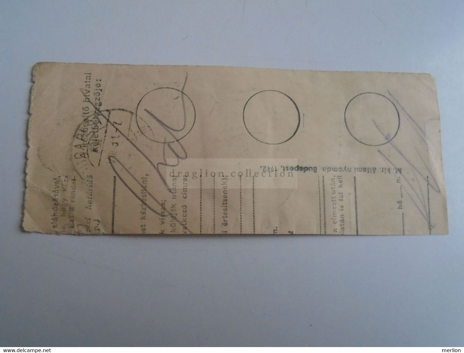 D187425   Parcel Card  (cut) Hungary 1942  ZETELAKA  (Erdély) - Paketmarken