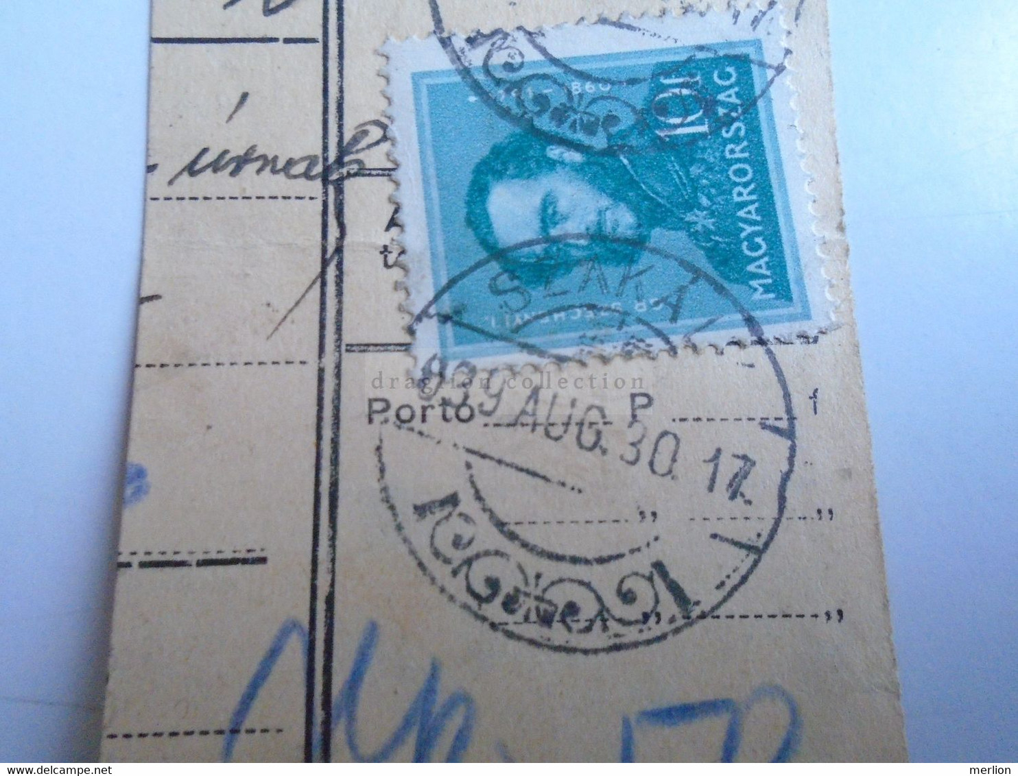 D187426   Parcel Card  (cut) Hungary 1939  Szakály  - Gacsály - Postpaketten