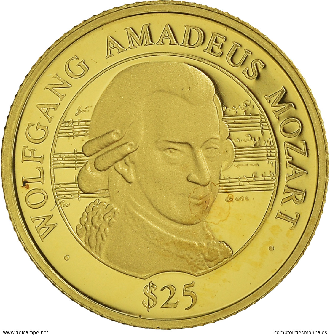 Liberia, 25 Dollars, Mozart, 2000, American Mint, FDC, Or, KM:625 - Liberia