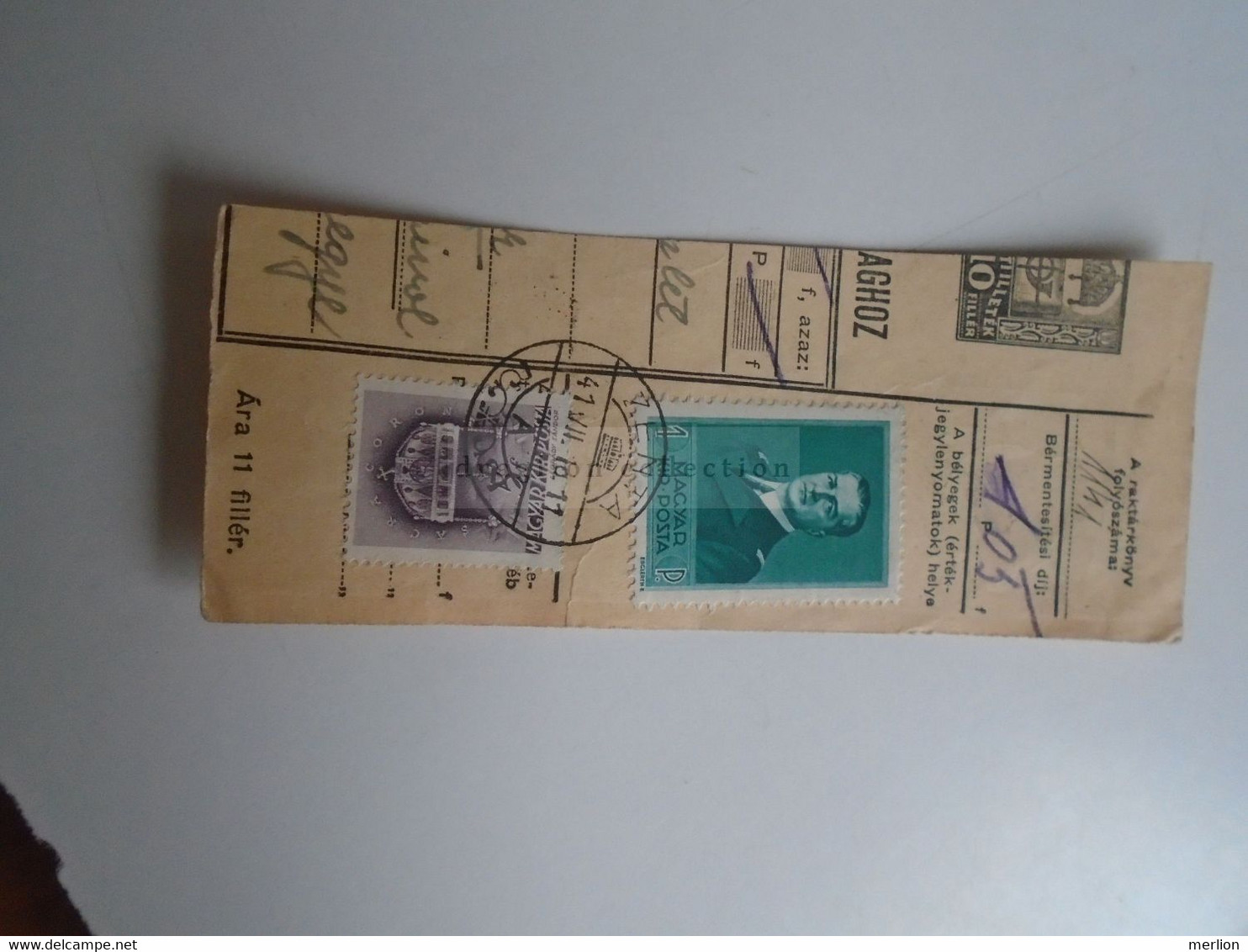 D187428    Parcel Card  (cut) Hungary 1941 ZENTA SENTA (Serbia)  - Kapuvár - Paketmarken