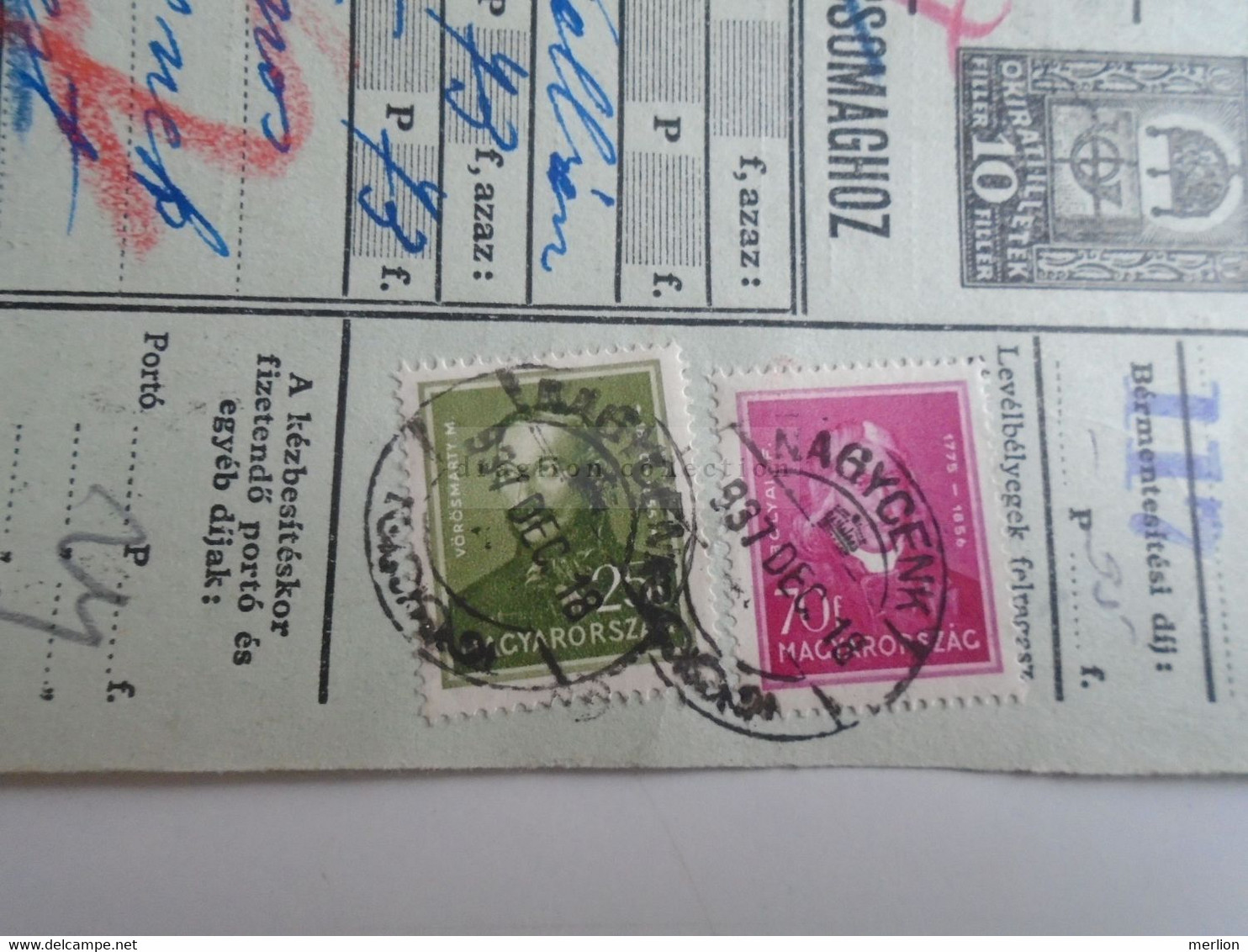 D187429   Parcel Card  (cut) Hungary 1937   Nagycenk - Paketmarken