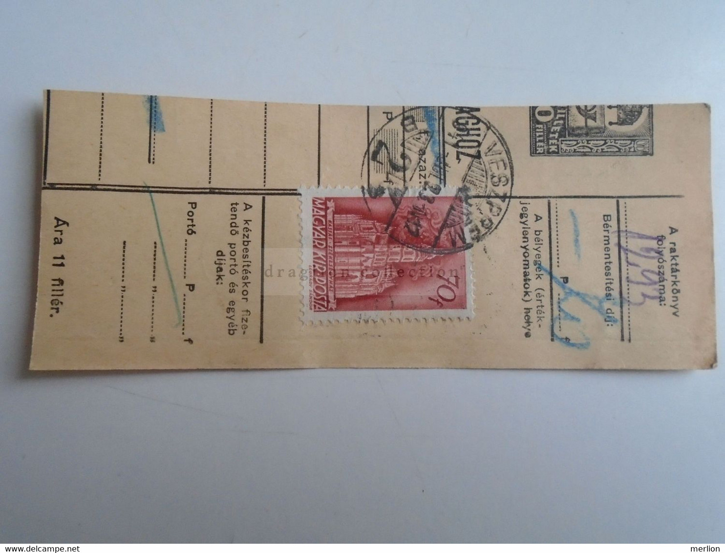 D187431    Parcel Card  (cut) Hungary 1941 Veszprém - Kapuvár - Paketmarken