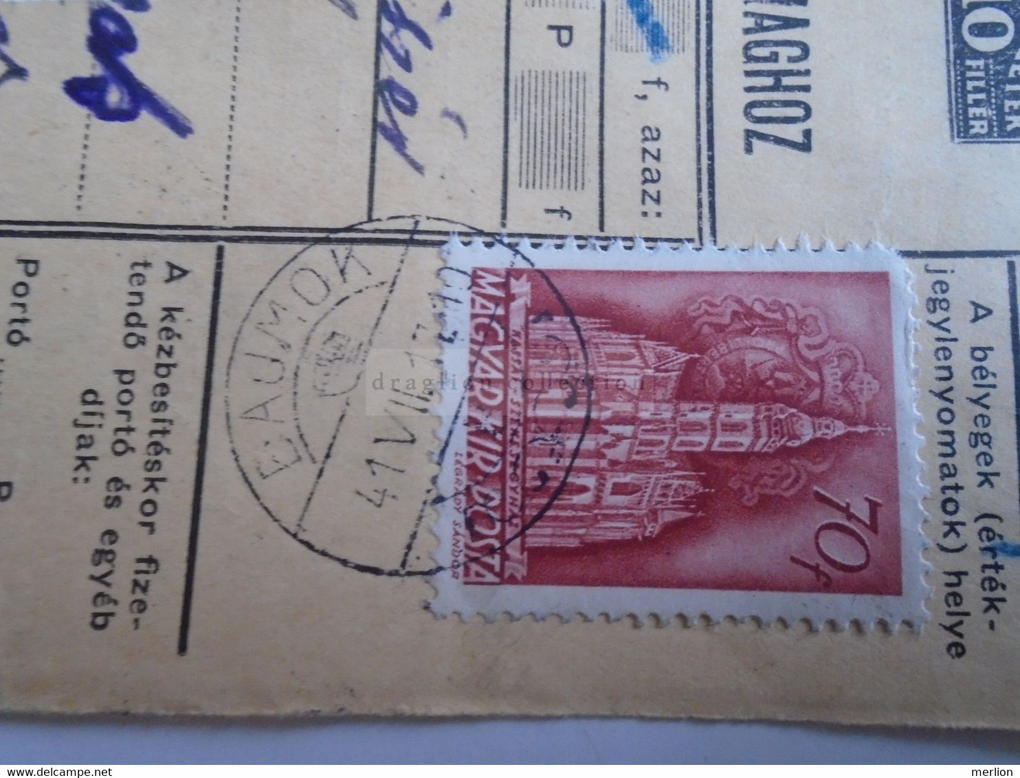 D187432    Parcel Card  (cut) Hungary 1941 Bajmok  Бајмок  (Serbia)  -Kapuvár - Colis Postaux