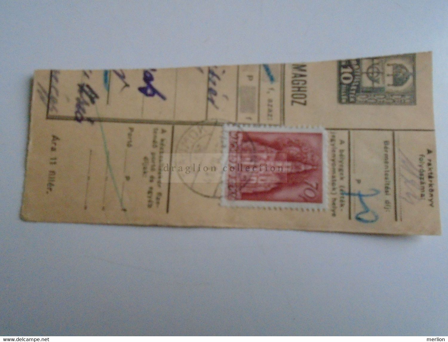 D187432    Parcel Card  (cut) Hungary 1941 Bajmok  Бајмок  (Serbia)  -Kapuvár - Pacchi Postali