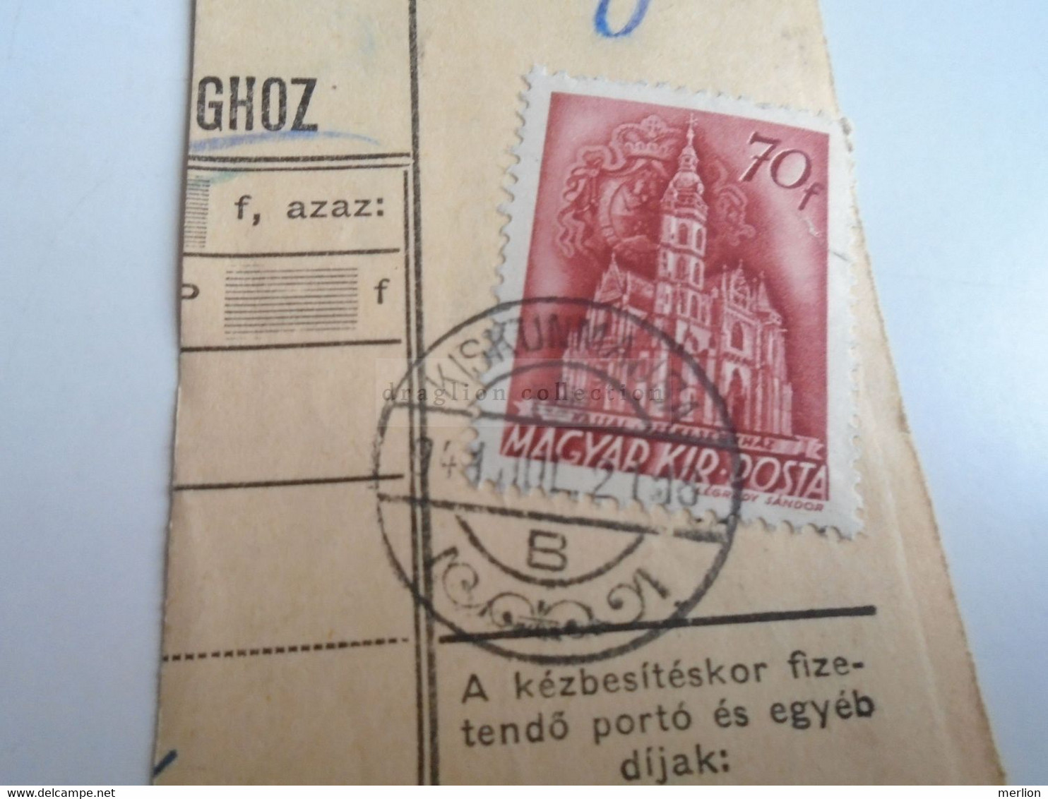 D187433   Parcel Card  (cut) Hungary 1941 Kiskunmajsa - Kapuvár - Paketmarken