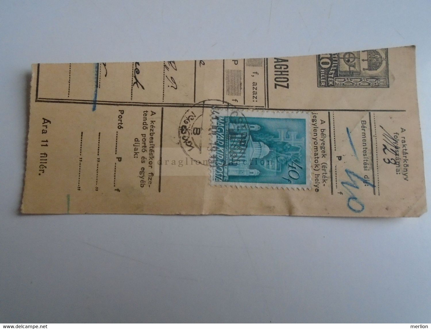 D187434   Parcel Card  (cut) Hungary 1941 CSEPREG -Kapuvár - Postpaketten
