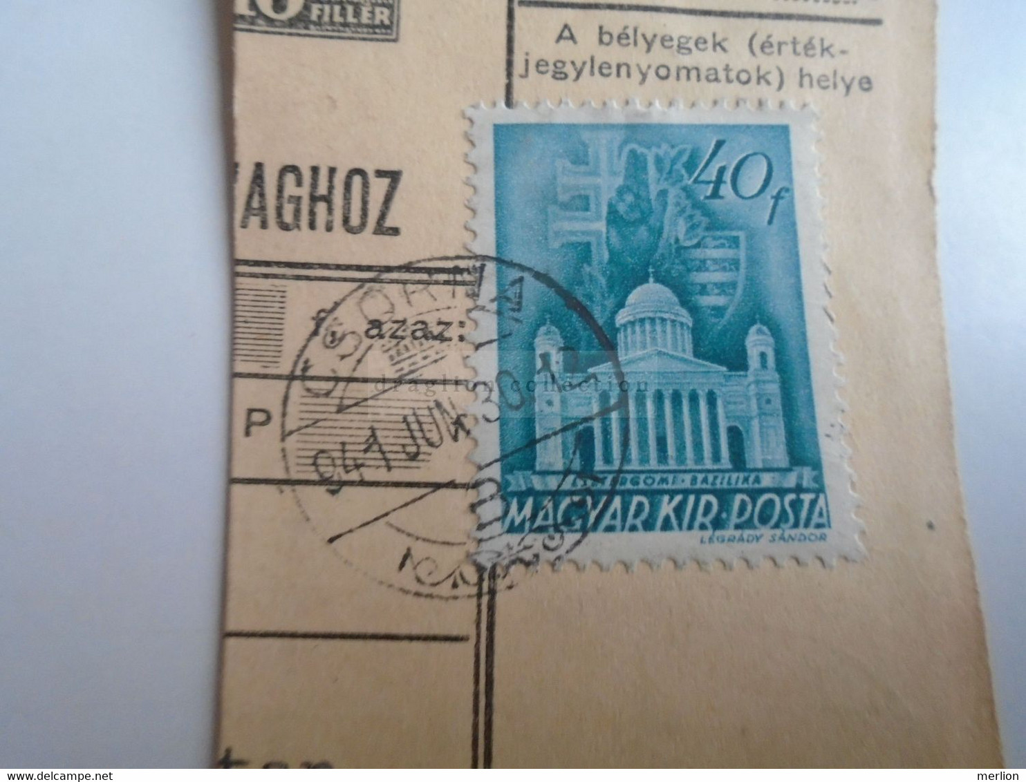 D187435   Parcel Card  (cut) Hungary 1941 CSORNA  -Kapuvár - Pacchi Postali