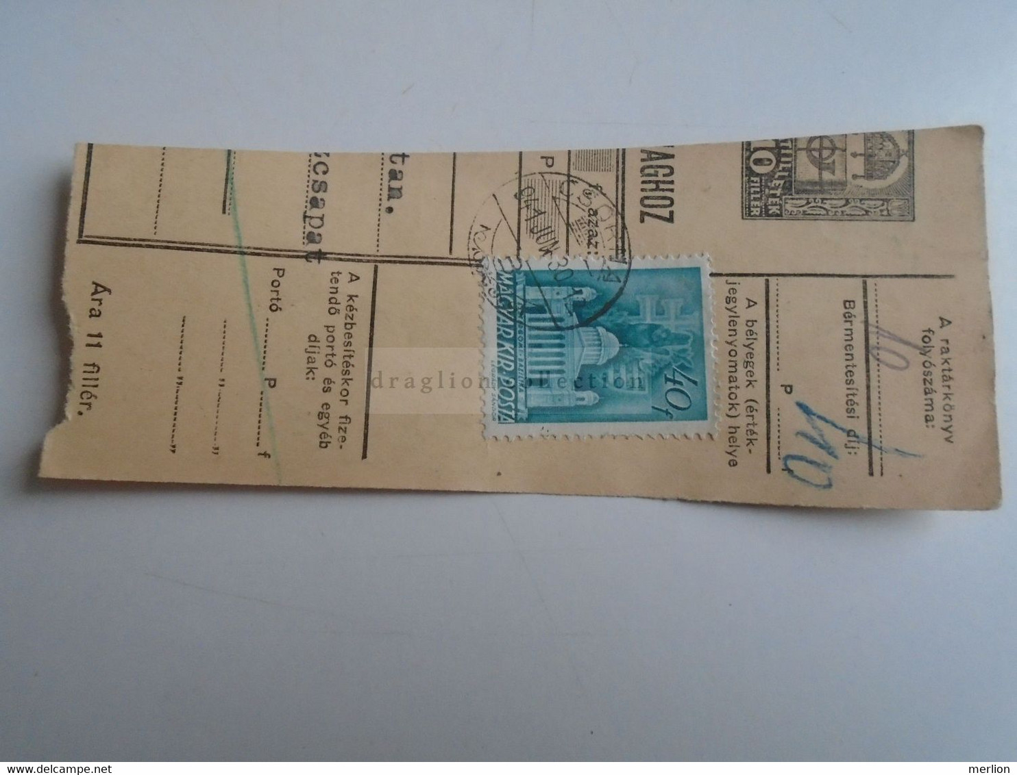 D187435   Parcel Card  (cut) Hungary 1941 CSORNA  -Kapuvár - Pacchi Postali