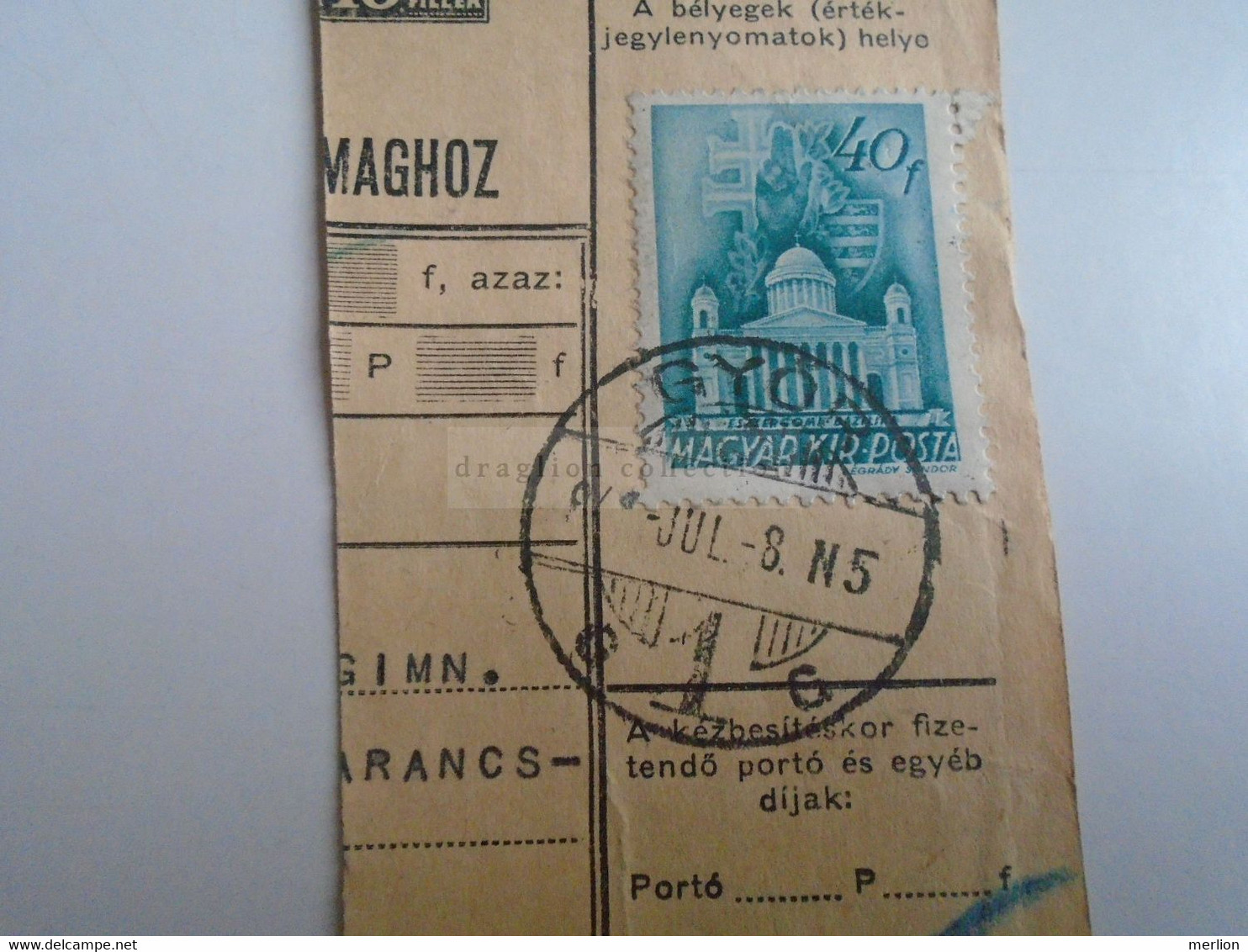 D187436   Parcel Card  (cut) Hungary 1941 GYŐR -Kapuvár - Parcel Post