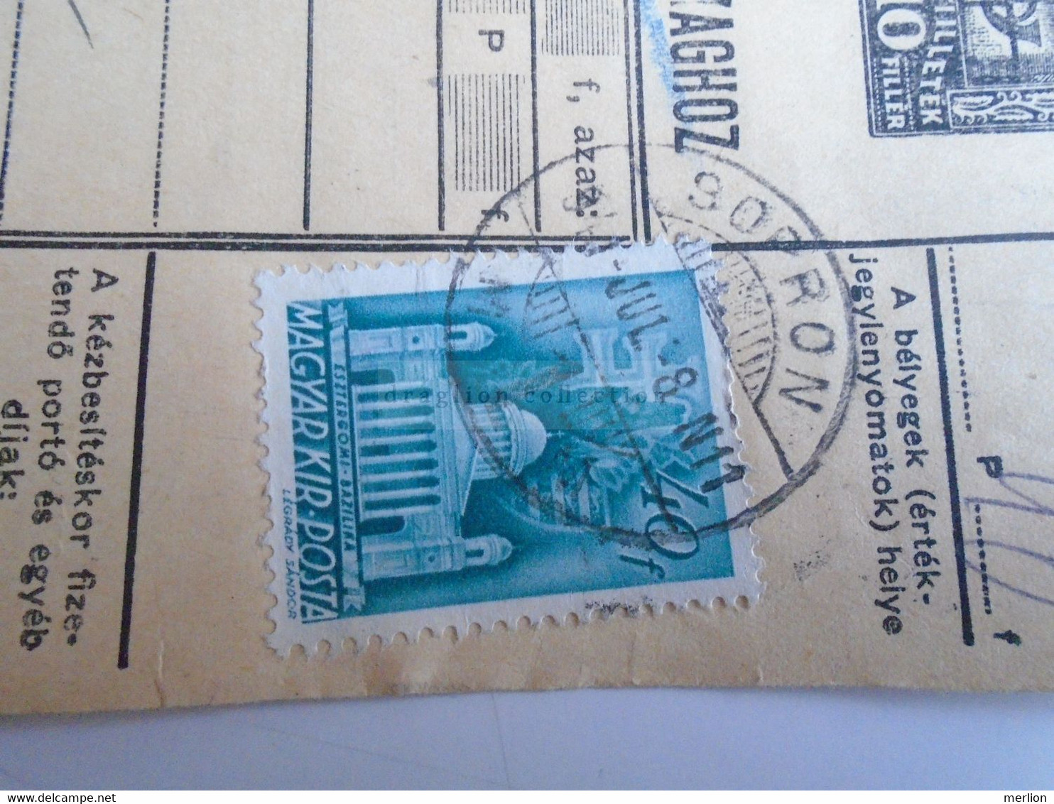 D187437   Parcel Card  (cut) Hungary 1941 SOPRON  -Kapuvár - Postpaketten