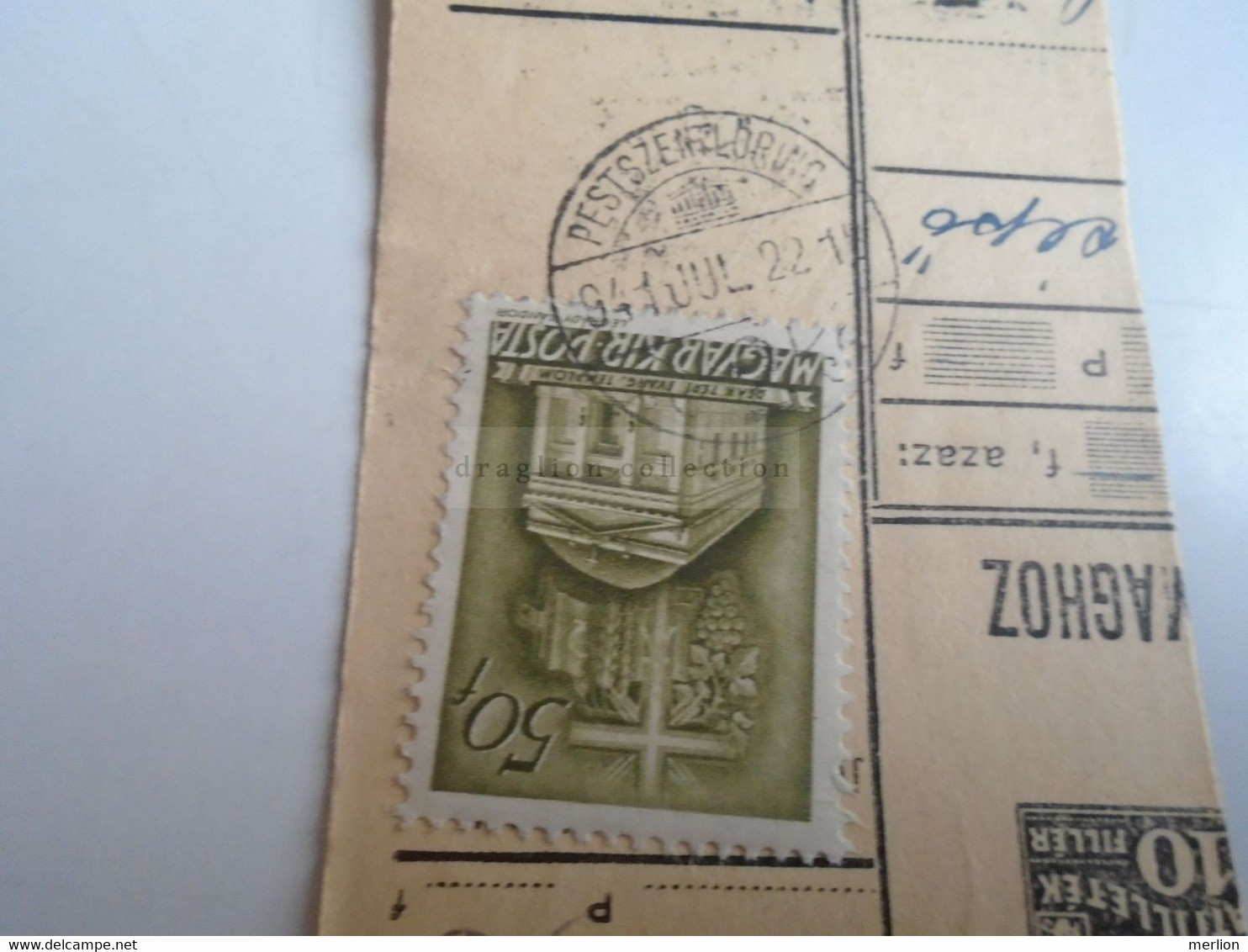 D187439   Parcel Card  (cut) Hungary 1941 Pestszentlőrinc  -Kapuvár - Paketmarken